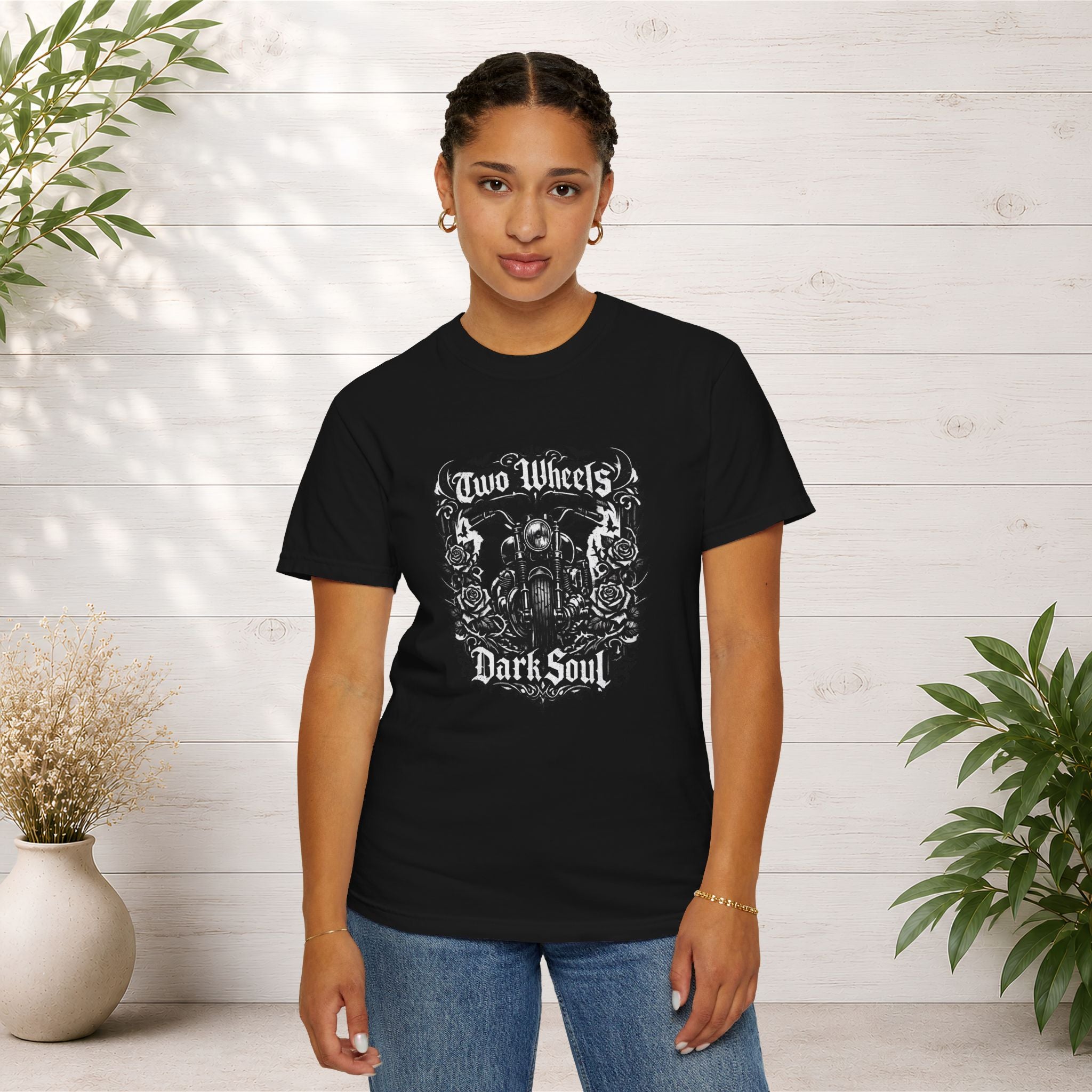 Dark Soul Motorcycle T-Shirt — "Two Wheels Dark Soul" Biker Graphic Tee