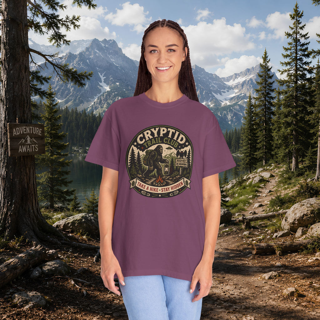 Cryptid Trail Club T-Shirt — "Take a Hike, Stay Hidden" Outdoor Sasquatch Tee