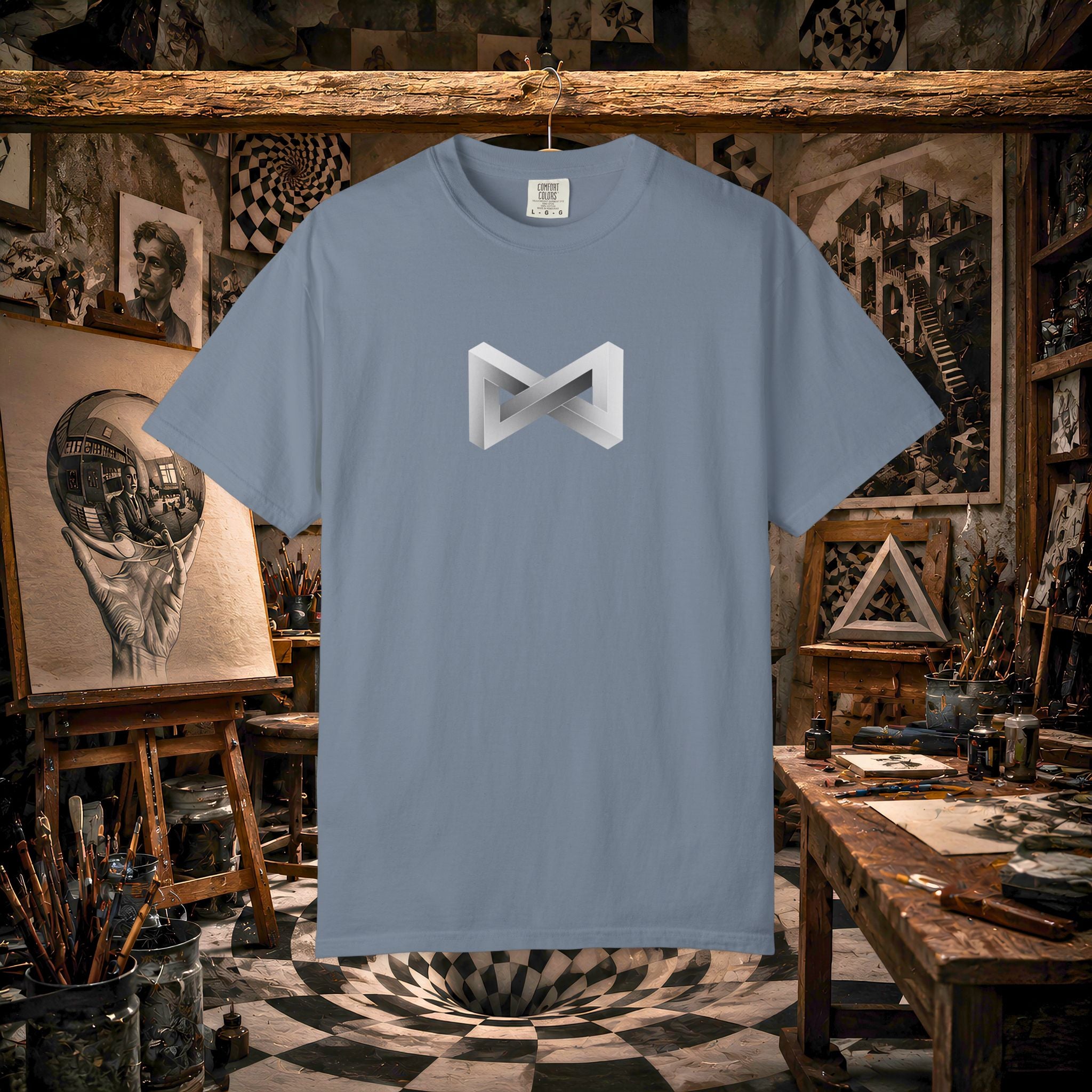 Optical Illusion Logo T-Shirt — Minimal Monochrome Infinity Design