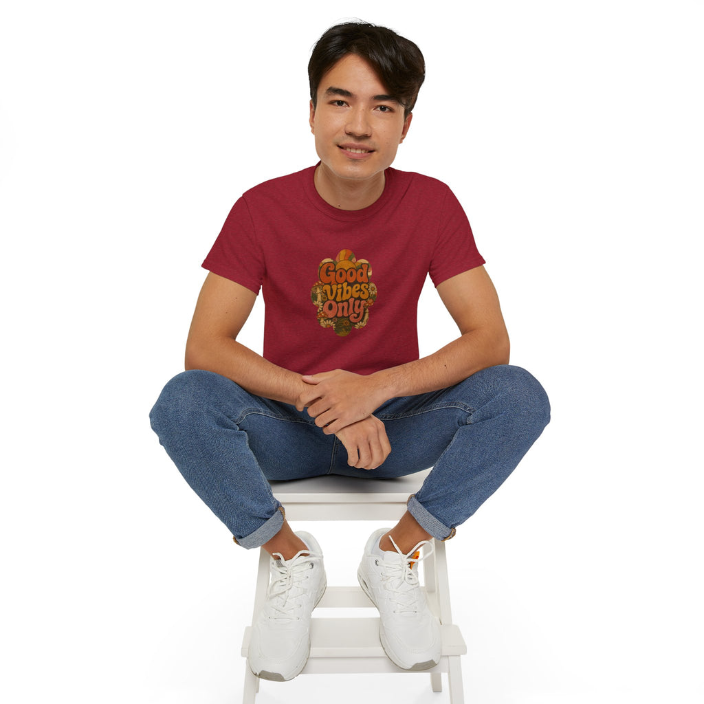 Good Vibes Only T-Shirt | Retro Floral Typography, Orange Fall Tee