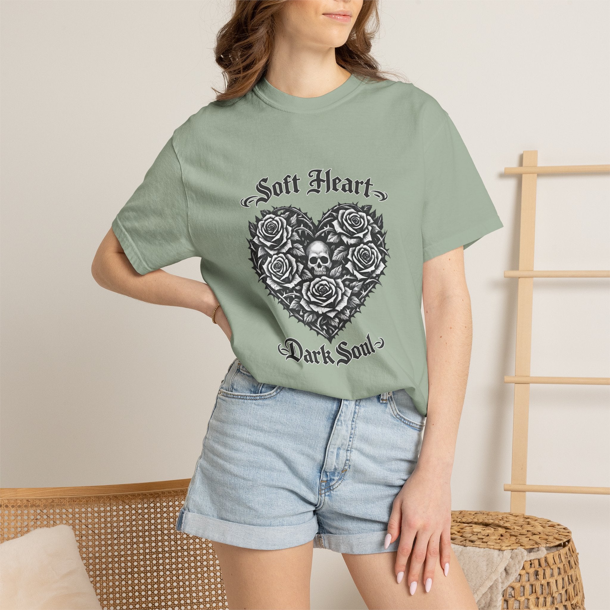 Soft Heart Dark Soul T-Shirt — Gothic Rose Skull Graphic Tee