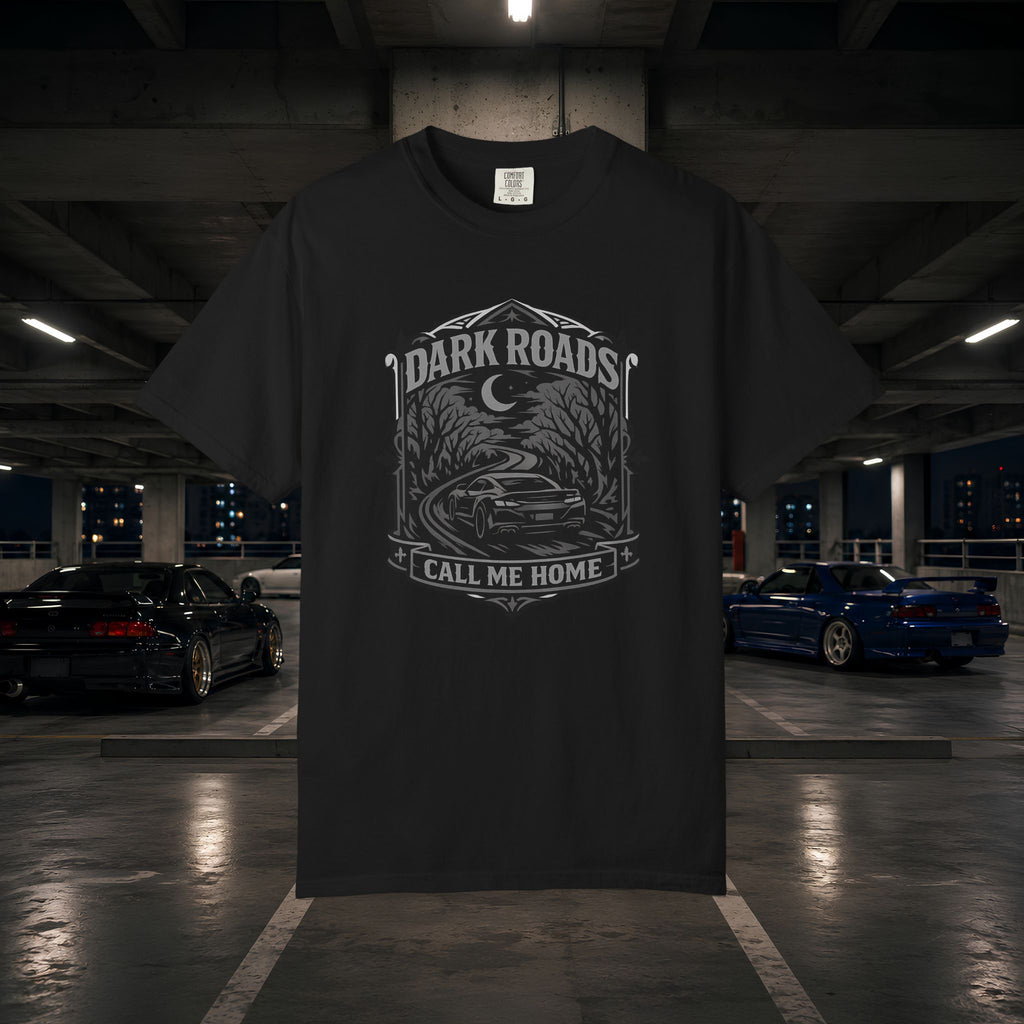 Dark Roads Call Me Home T-Shirt — Vintage Night Drive Graphic Tee