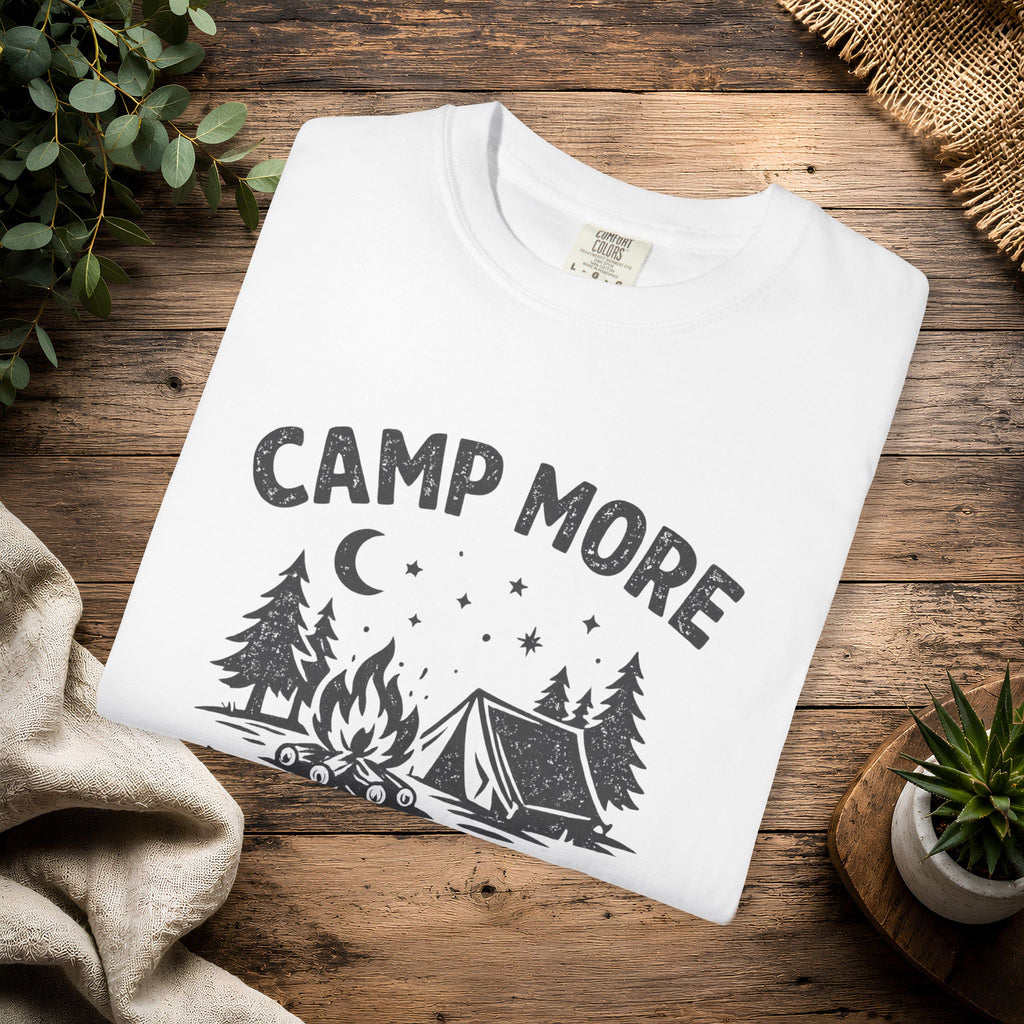 Camp More Worry Less T-Shirt - Camping Enthusiast Tee
