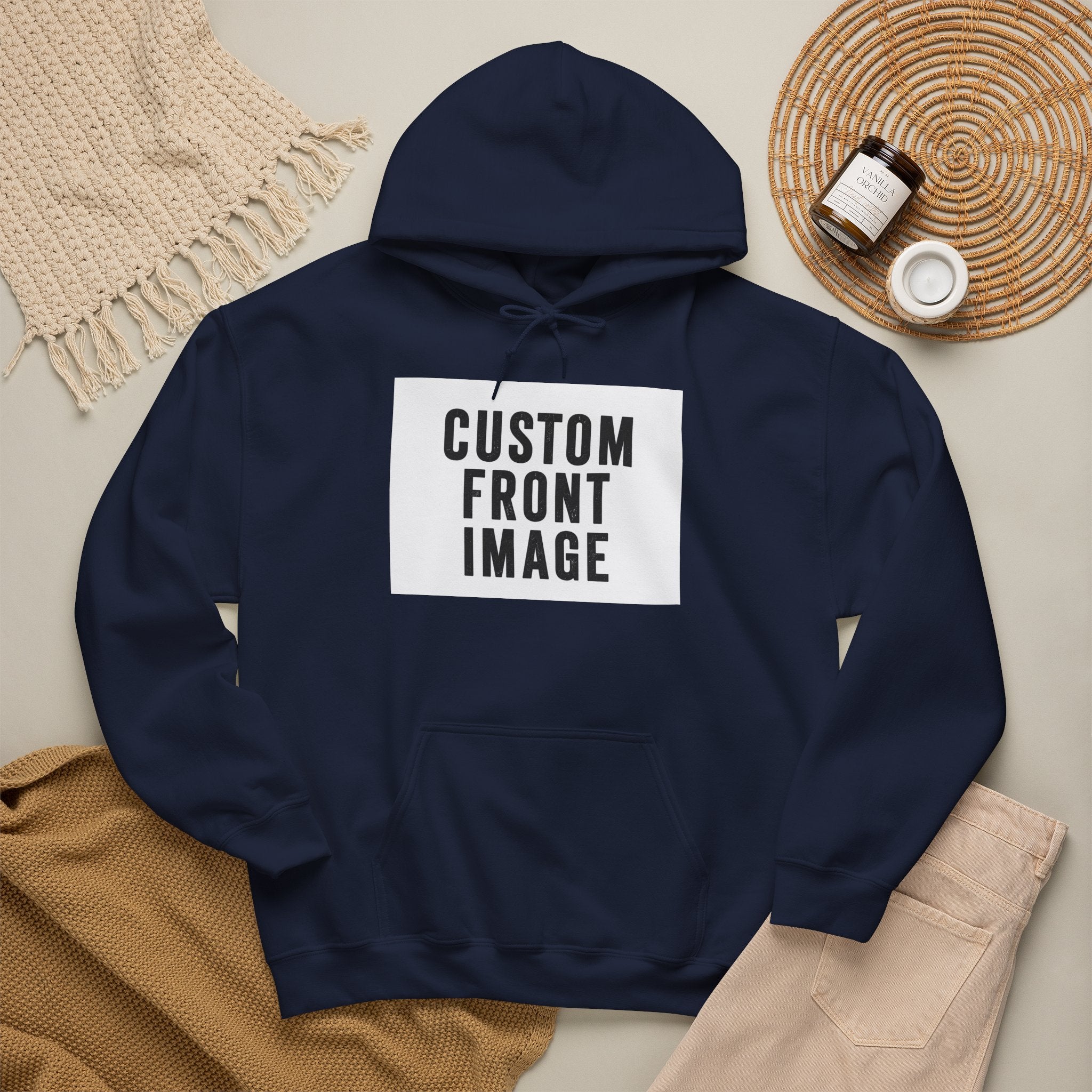 Custom Front Image Hoodie — Personalized White Pullover Hooded Sweatshirt