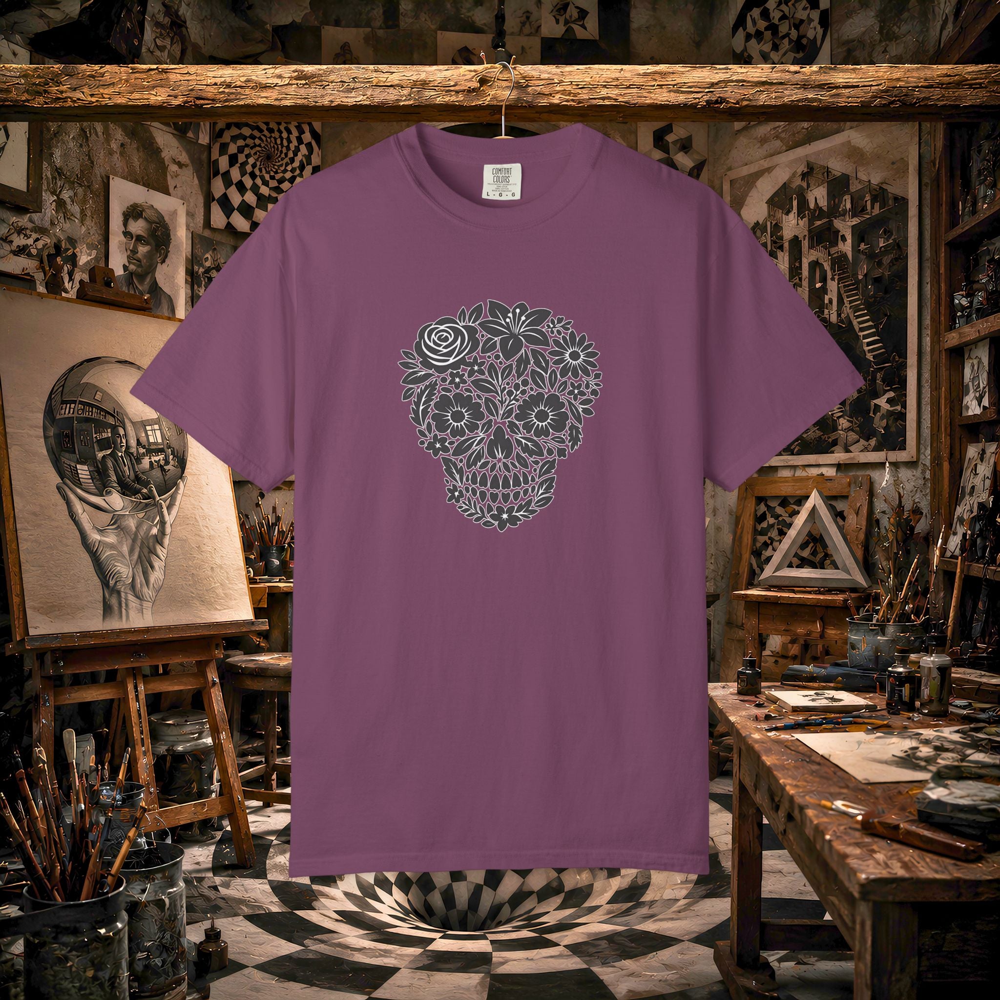Floral Sugar Skull T-Shirt — Day of the Dead Floral Skull Tee