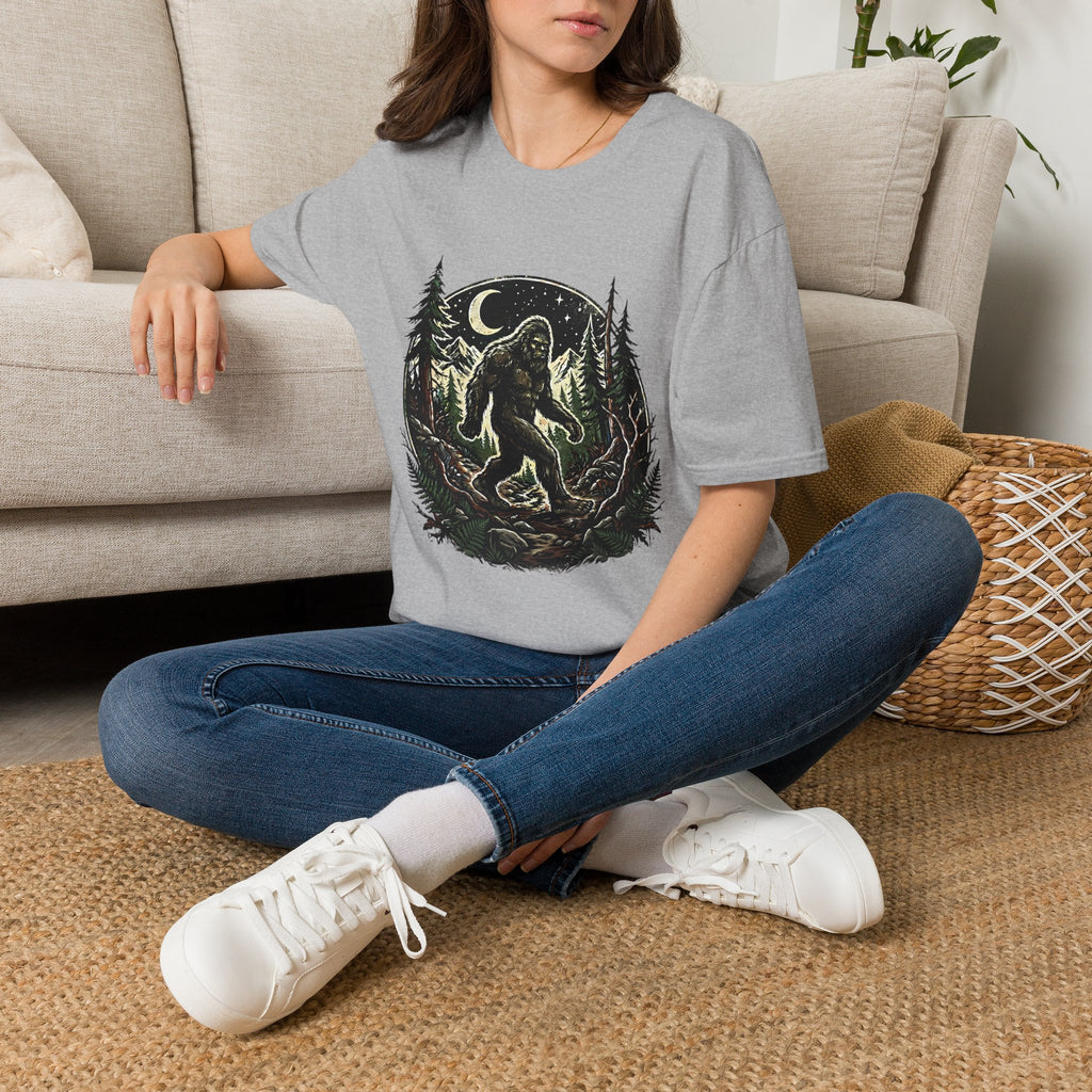 Bigfoot Forest Moon T-Shirt | Sasquatch Night Hiking Design
