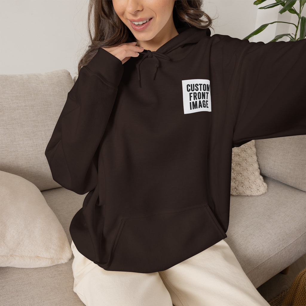 Custom Front Small Left and Back Image Hoodie — Personalized White Pullover Hooded Sweatshirt