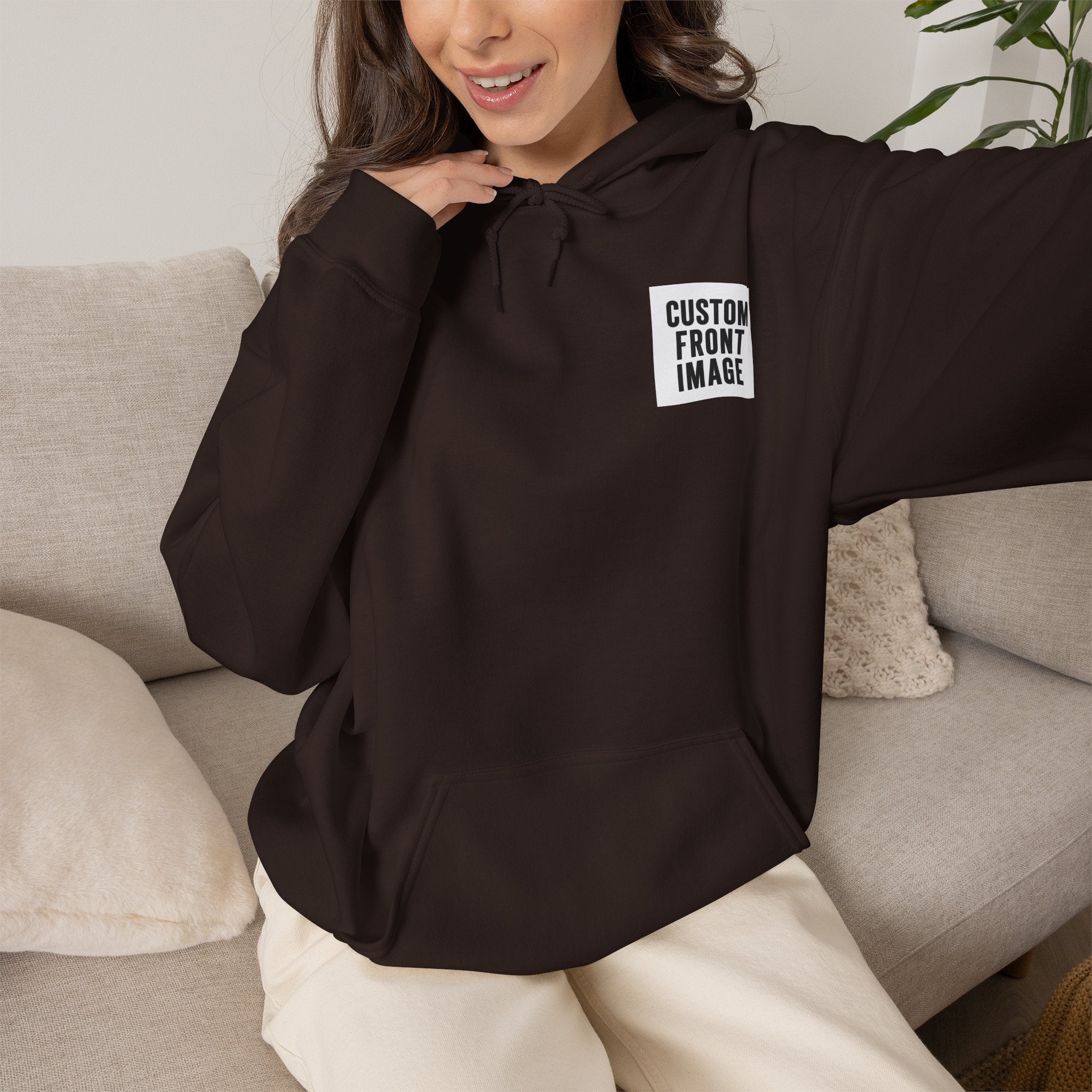 Custom Front Small Left and Back Image Hoodie — Personalized White Pullover Hooded Sweatshirt
