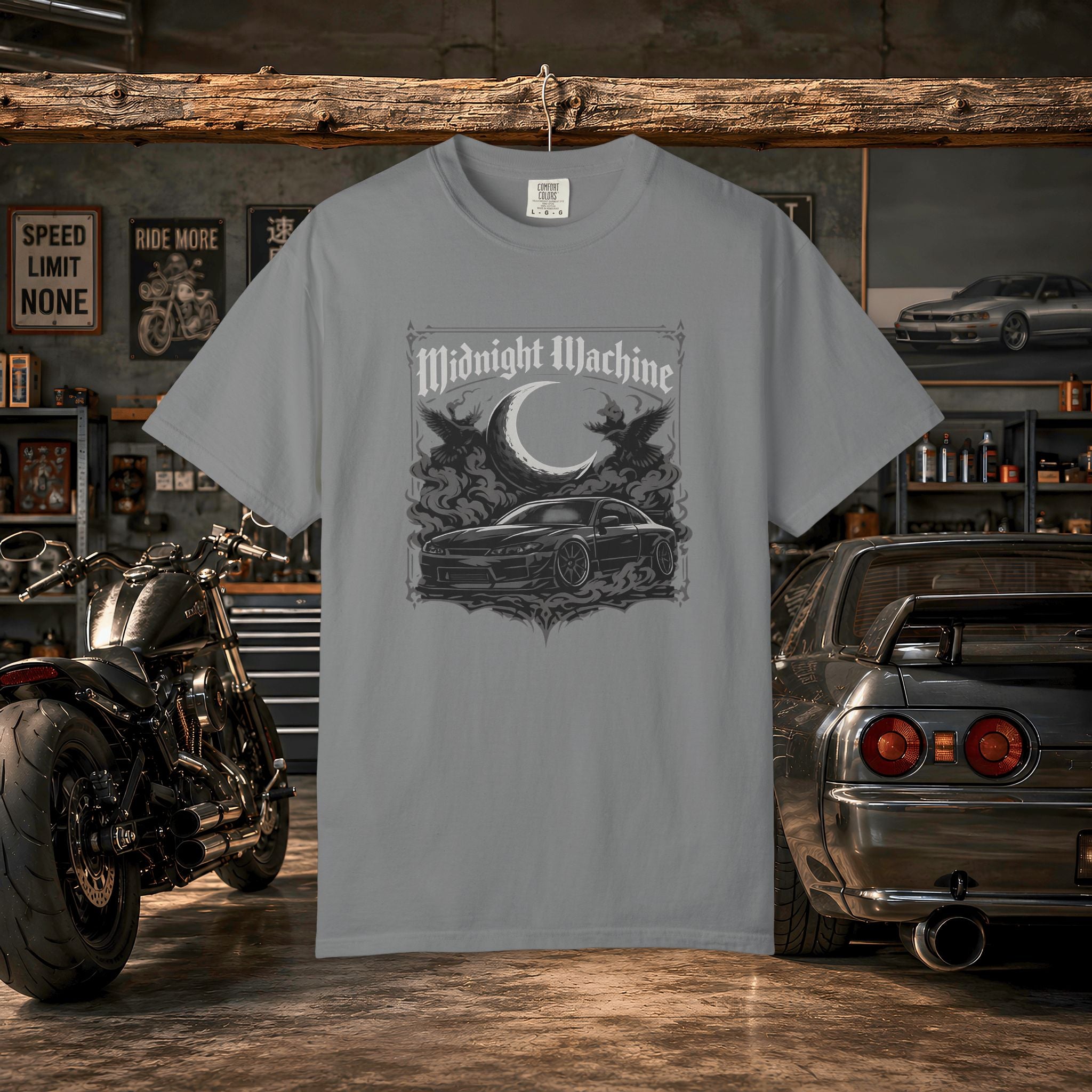 Midnight Machine Graphic T-Shirt — Retro Car Moon Tee for Night Drivers