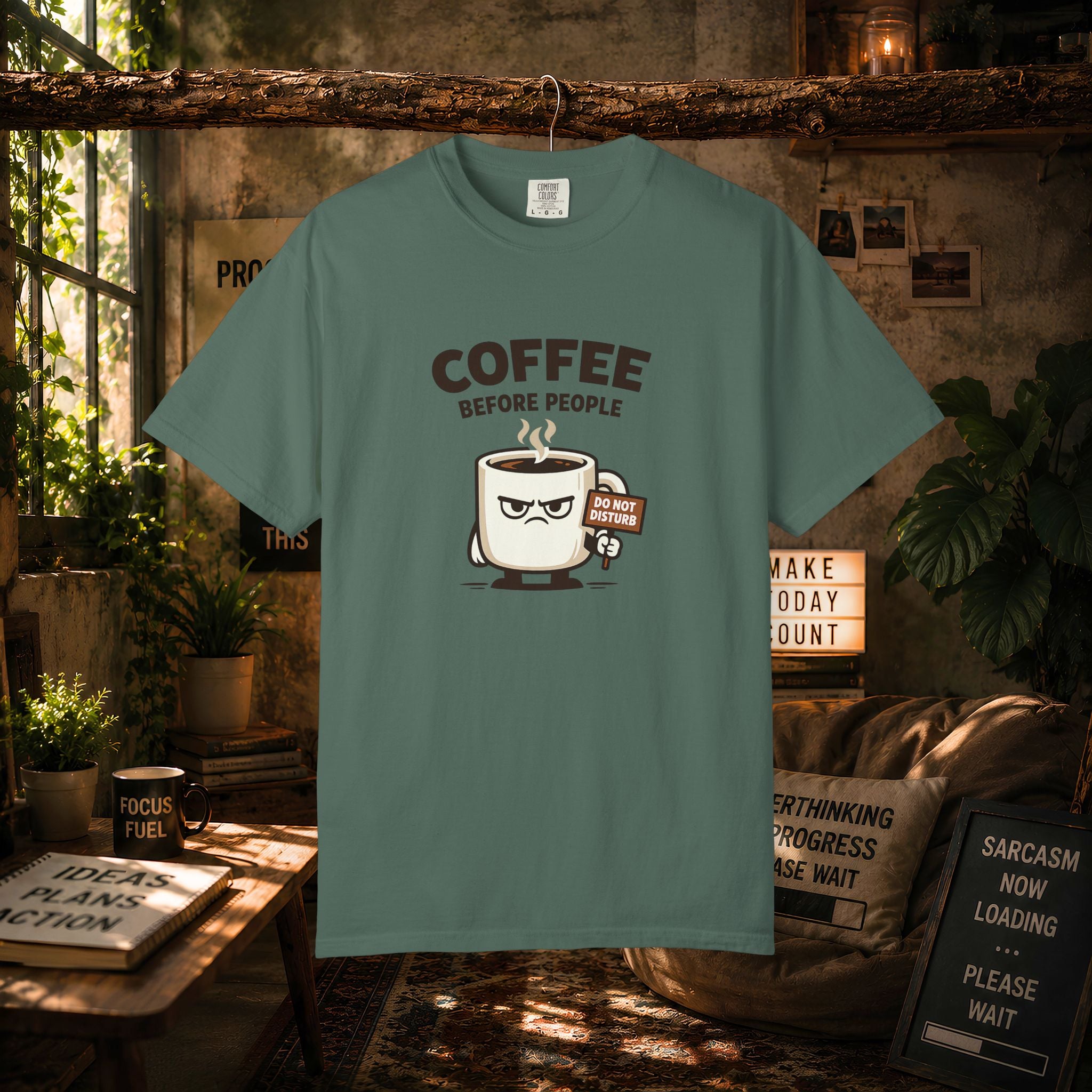 Coffee Before People T‑Shirt — Funny Morning Coffee Graphic Tee