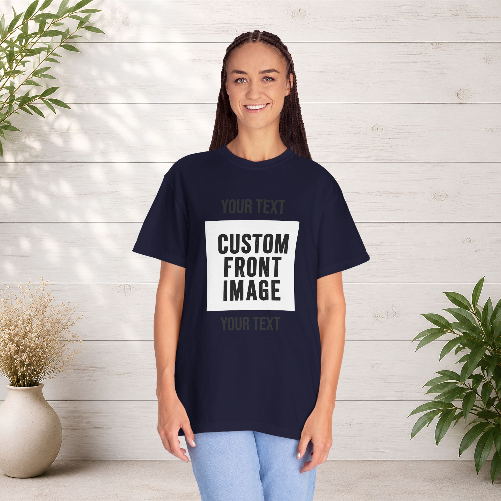 Custom Front Square Print T-Shirt — Personalized Text & Image Tee
