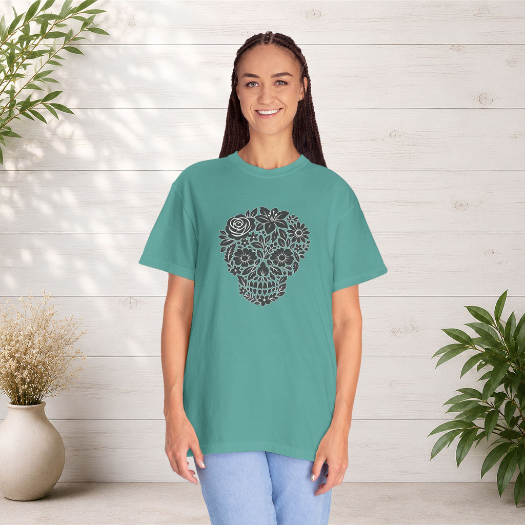 Floral Sugar Skull T-Shirt — Day of the Dead Floral Skull Tee