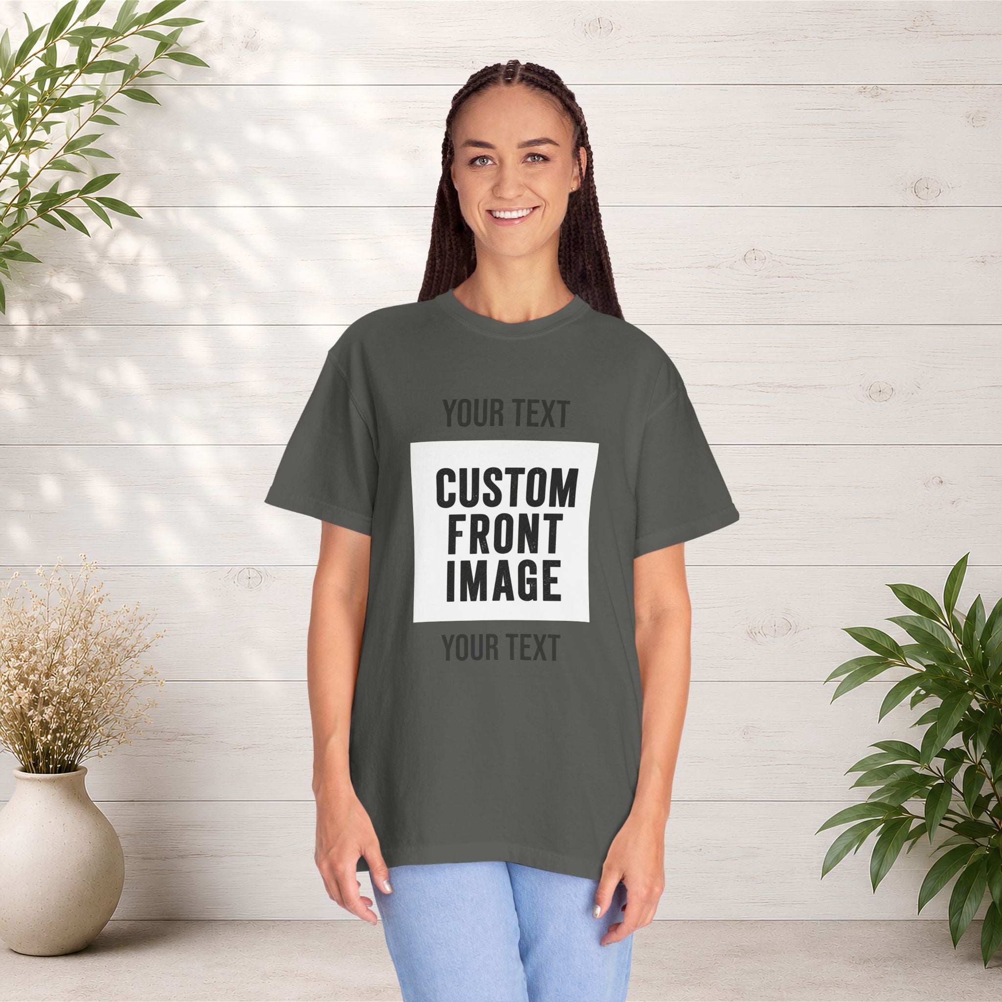 Custom Front Square Print T-Shirt — Personalized Text & Image Tee