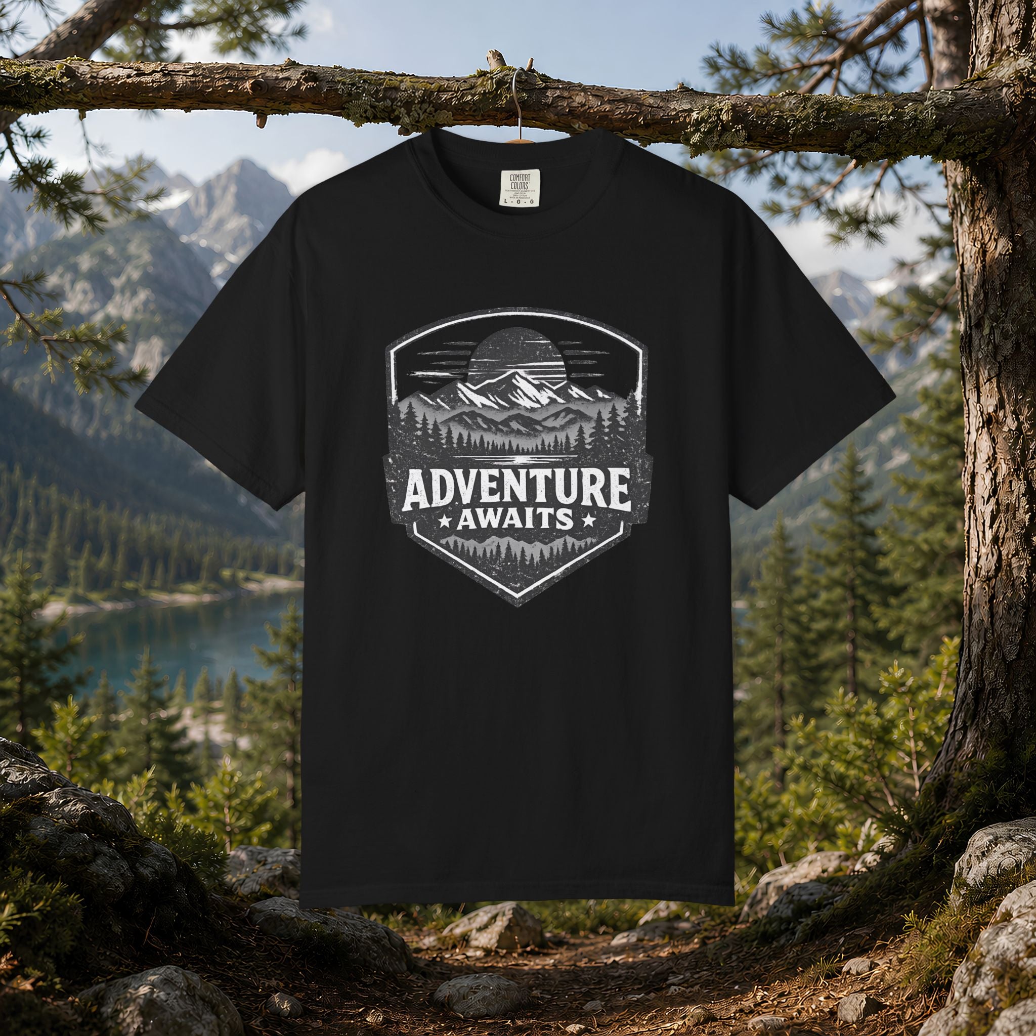 Adventure Awaits T-Shirt — Mountain Hiking Outdoors Tee