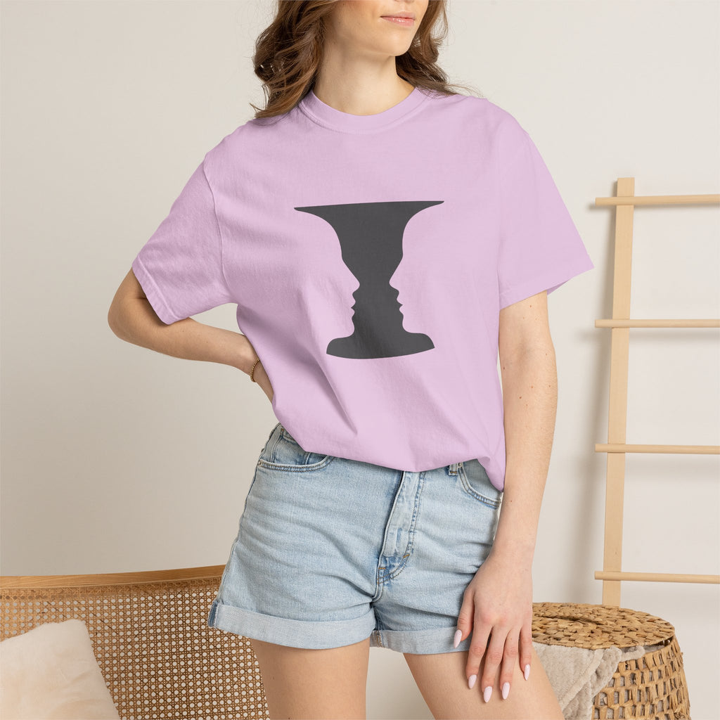 Optical Illusion Vase T-Shirt — Rubin’s Face Profile Graphic Tee