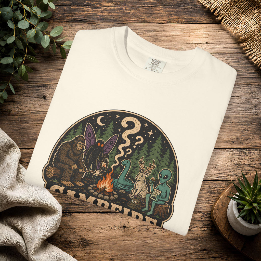 Campfire Cryptid Roll Call T-Shirt — Vintage Camping Patch Graphic