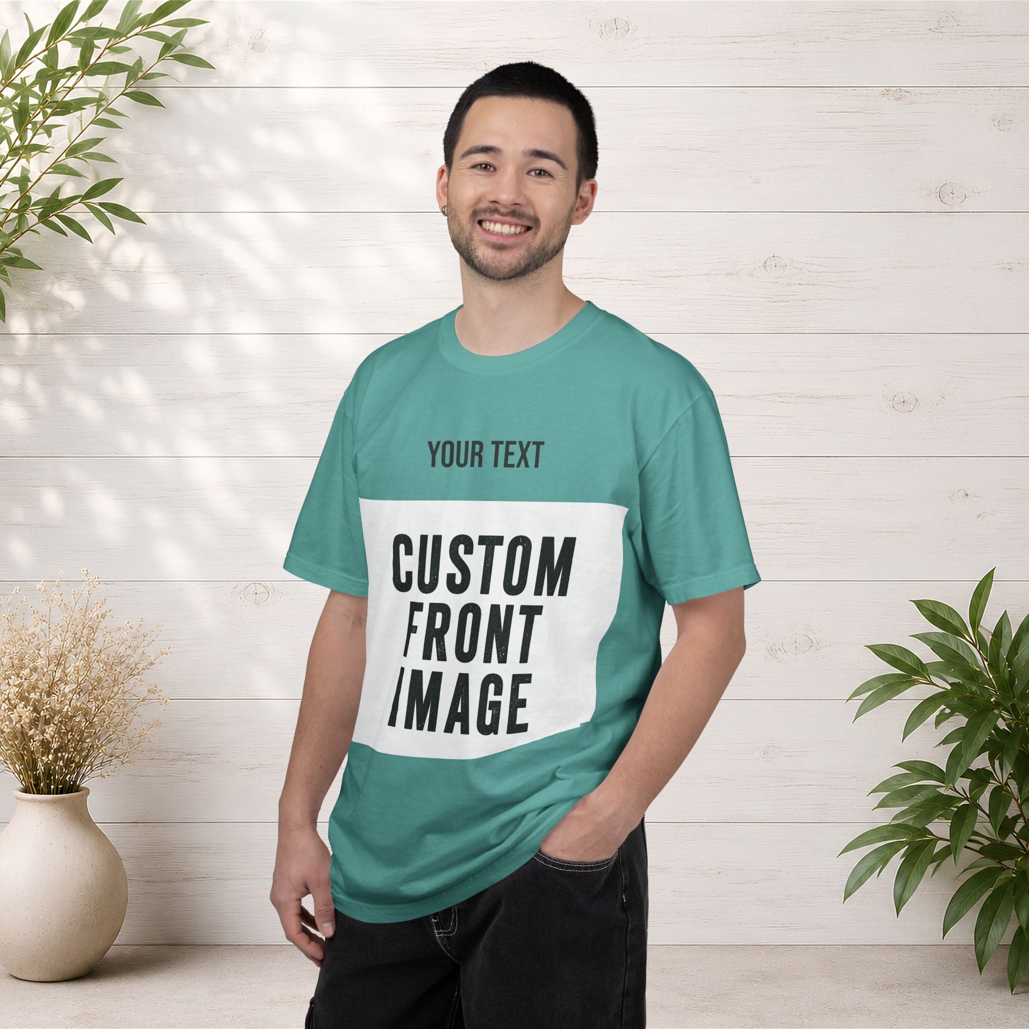 Custom Front Landscape Print T-Shirt — Personalized Text & Image Tee