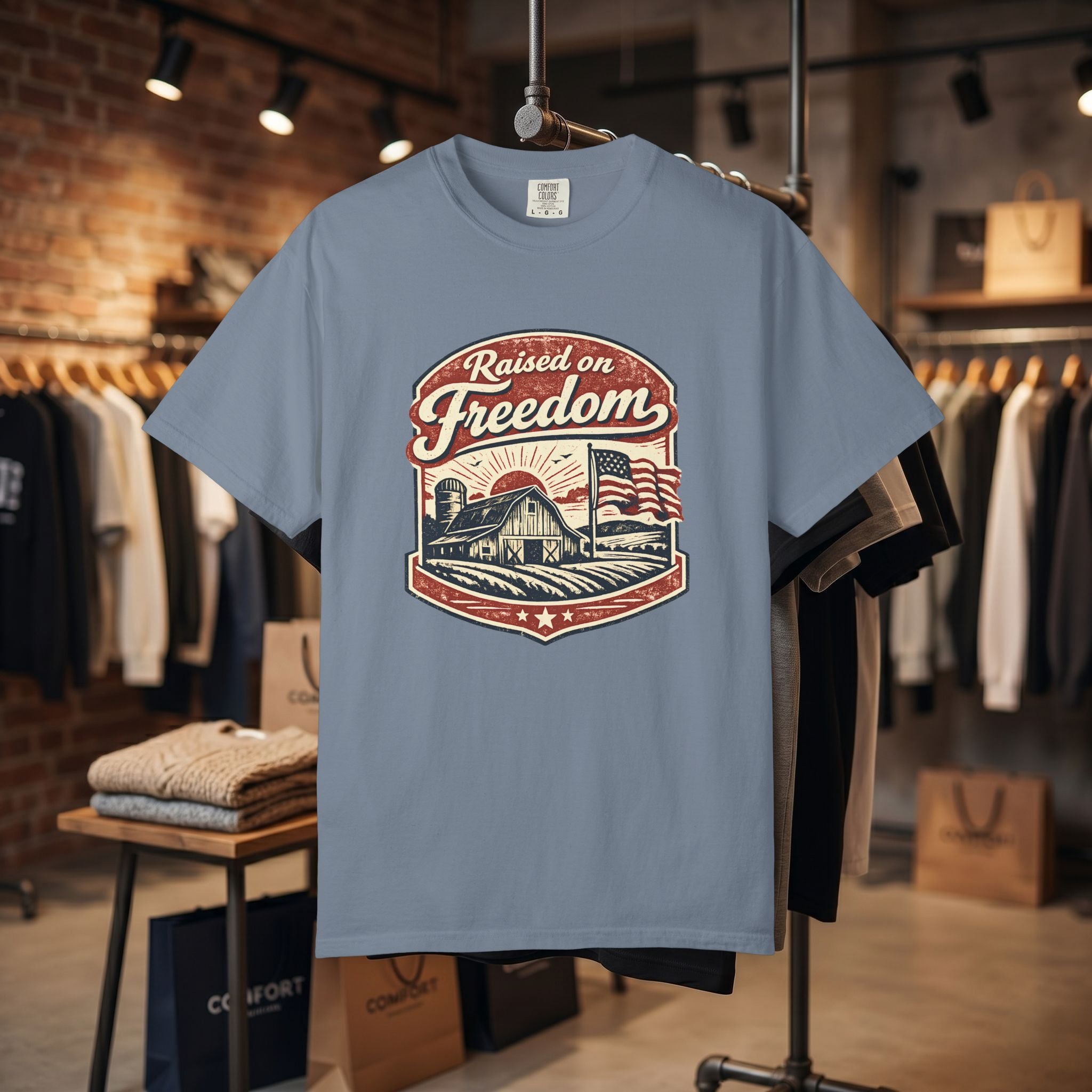 Raised on Freedom T-Shirt — Vintage American Flag Graphic Tee