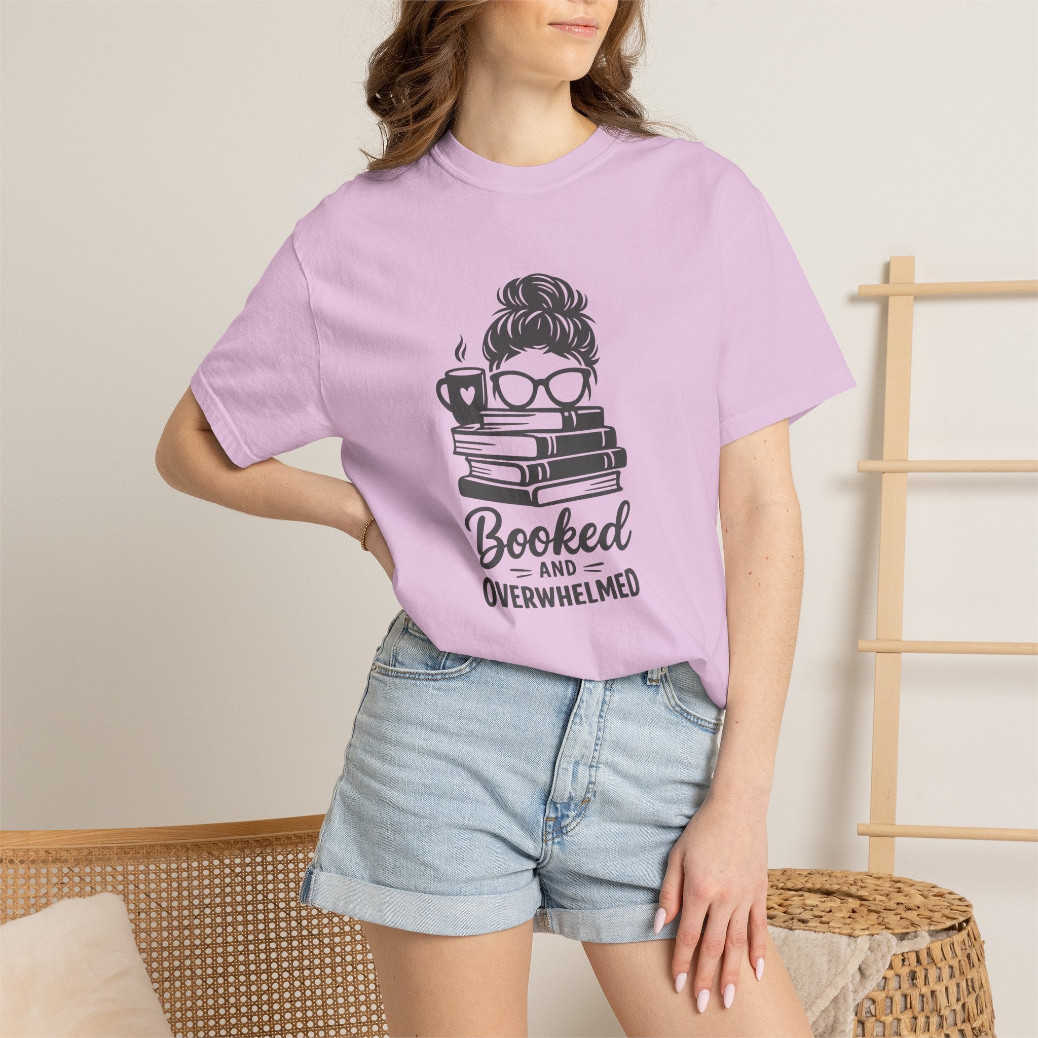 Book Lover T-Shirt — "Booked and Overwhelmed" Graphic Tee