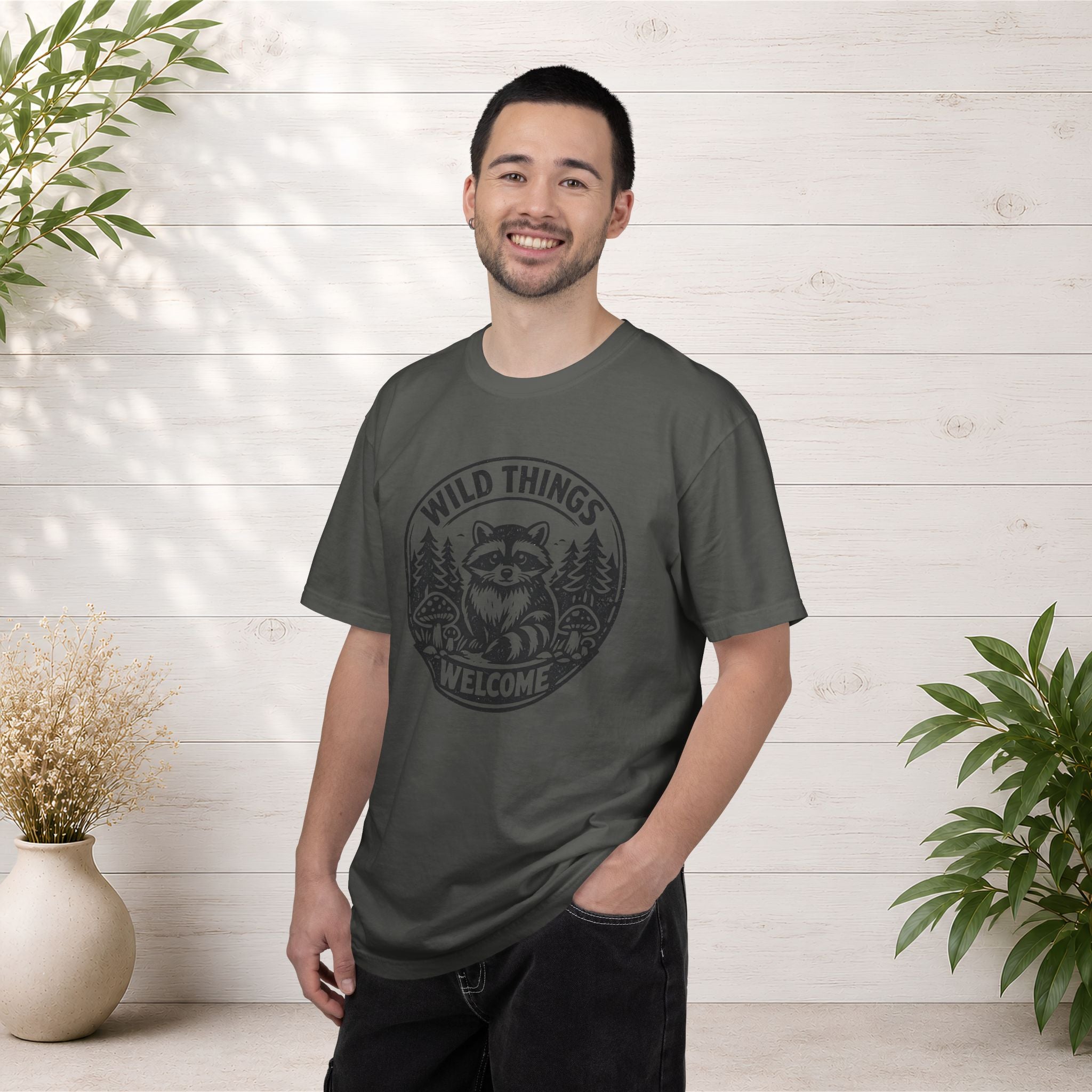“Wild Things Welcome” Raccoon Forest Graphic T-Shirt