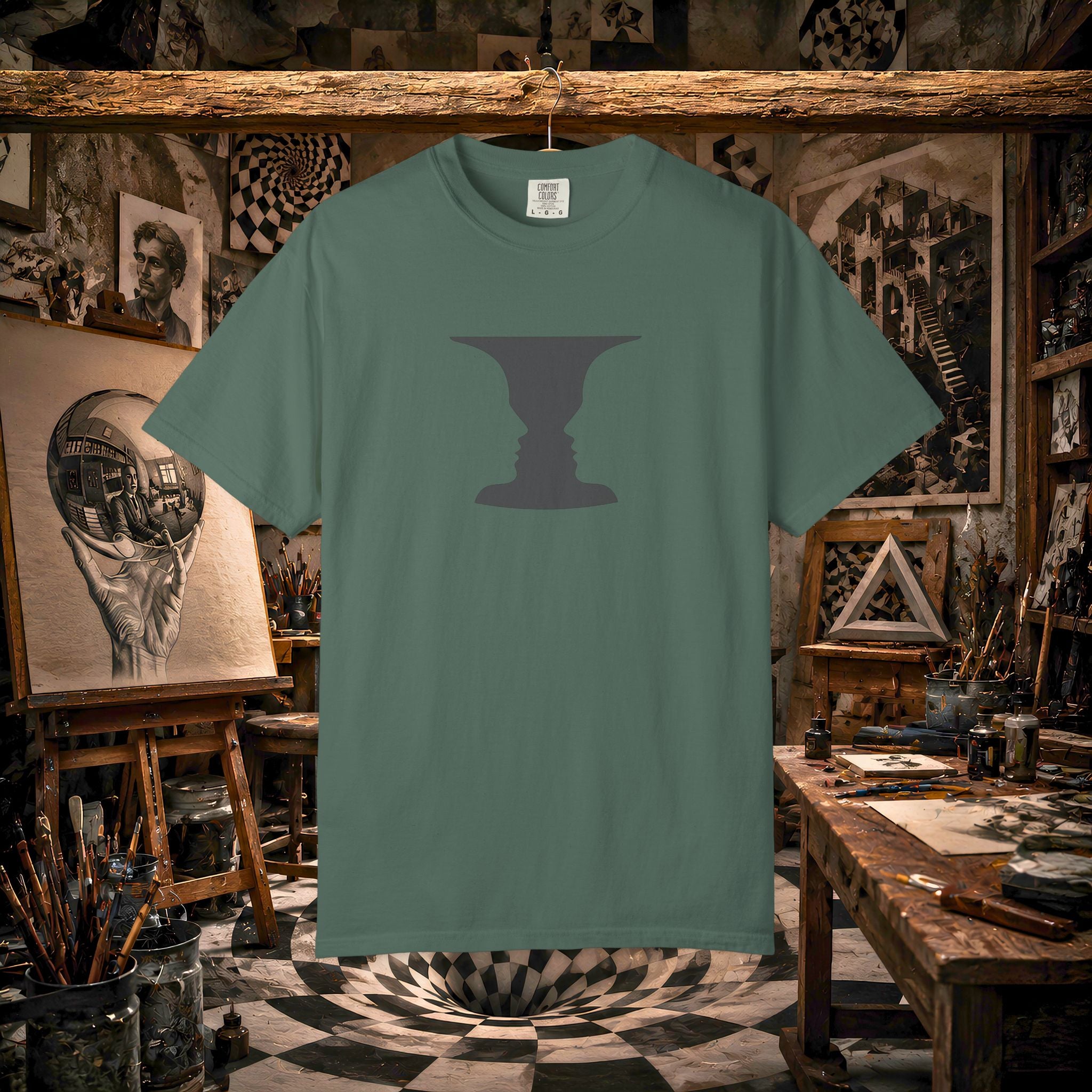 Optical Illusion Vase T-Shirt — Rubin’s Face Profile Graphic Tee
