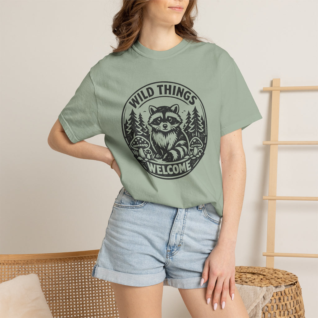 “Wild Things Welcome” Raccoon Forest Graphic T-Shirt