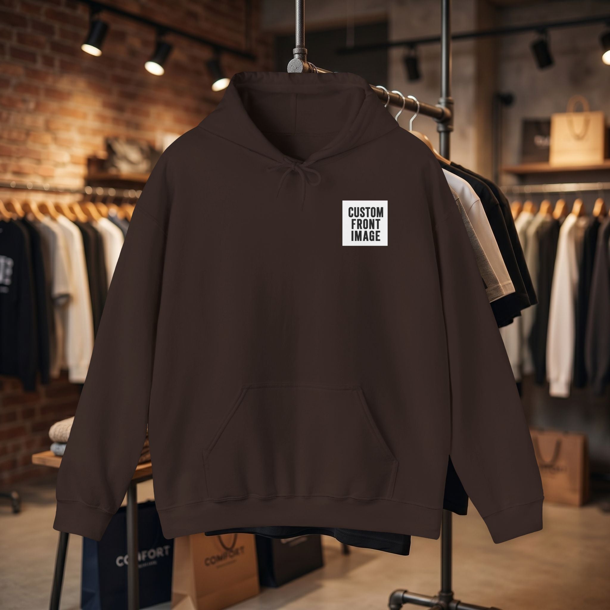 Custom Front Small Left Image Hoodie — Personalized White Pullover Hooded Sweatshirt