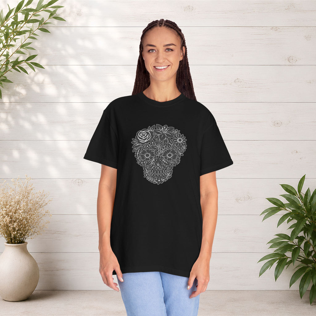 Floral Sugar Skull T-Shirt — Day of the Dead Floral Skull Tee