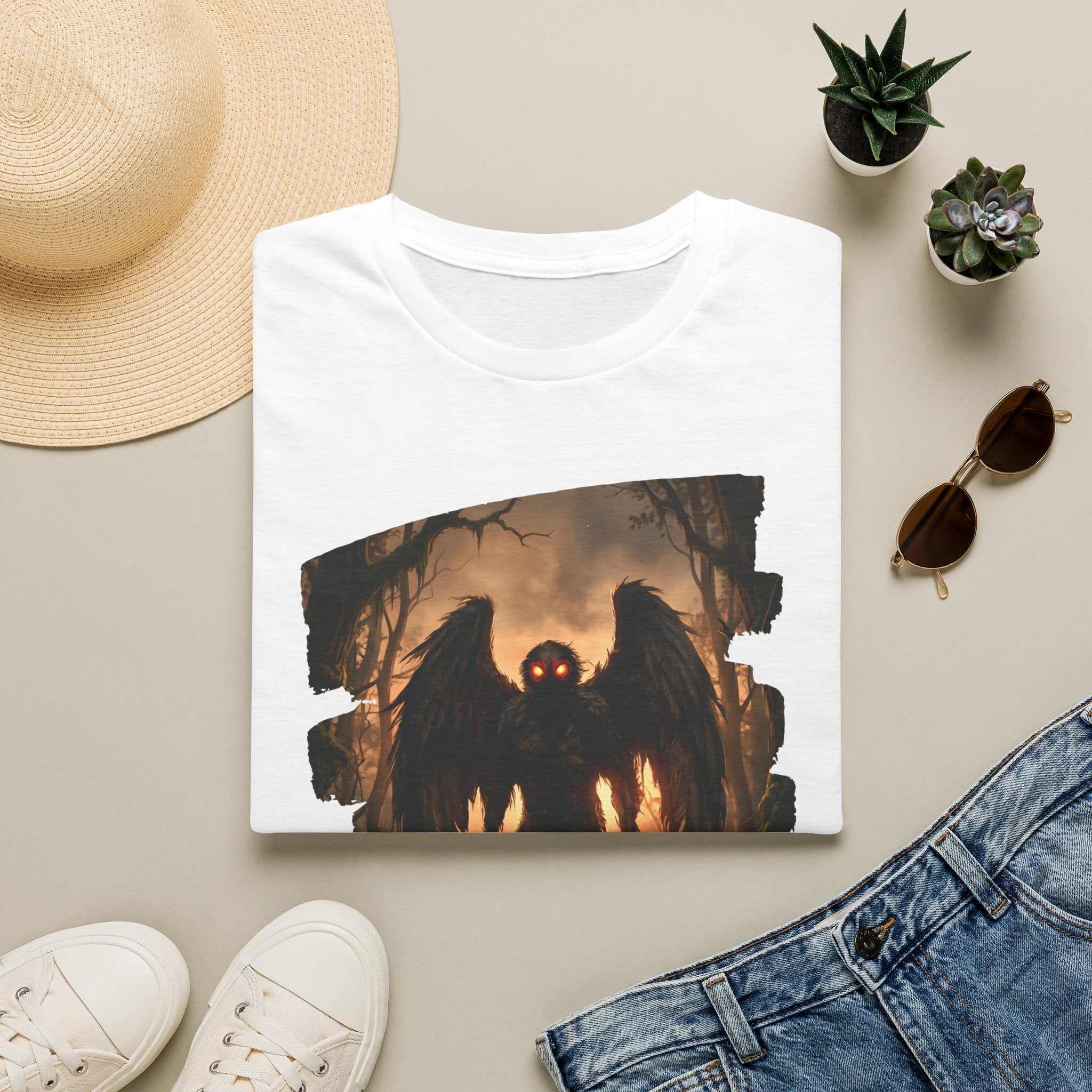 Mothman Cryptid Illustration T-Shirt | Dark Horror Graphic
