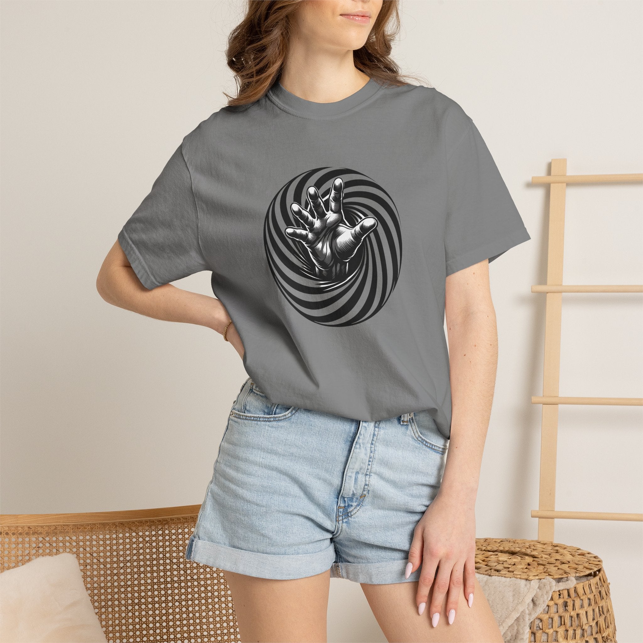 Optical Spiral Hand Graphic T-Shirt