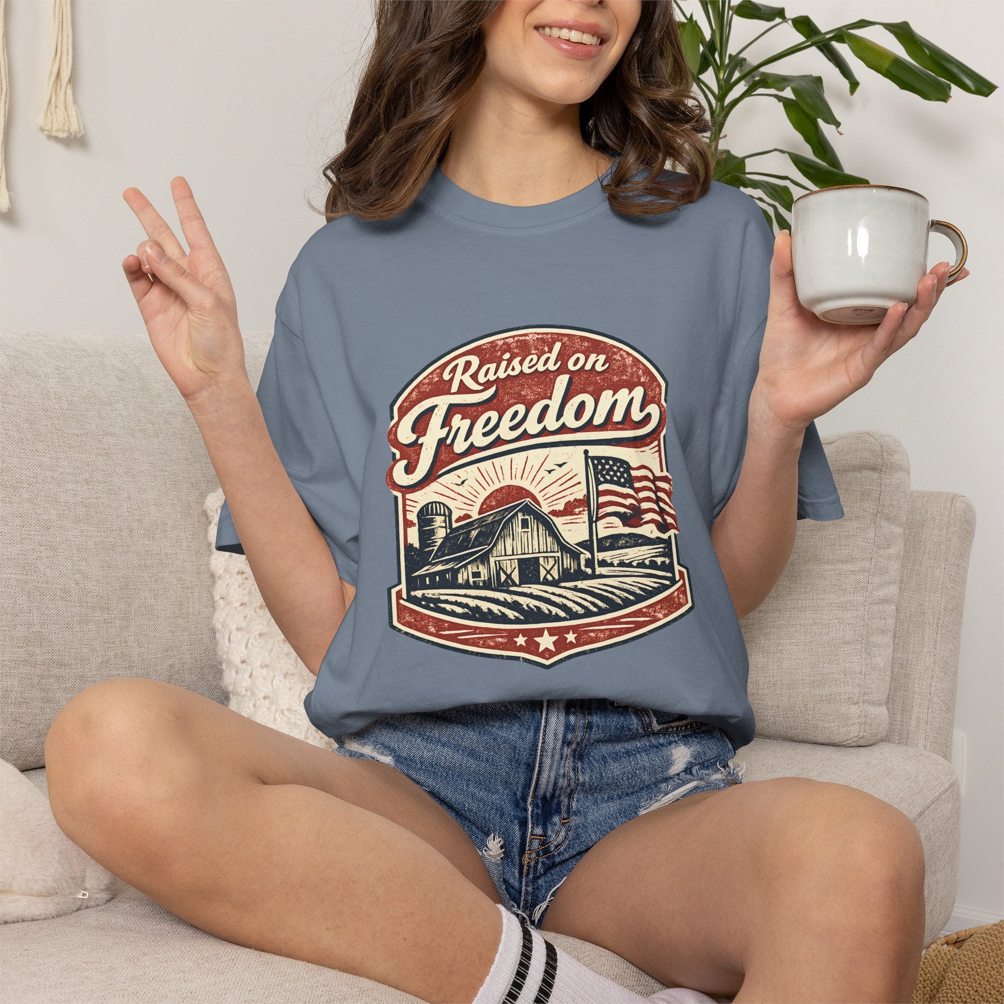 Raised on Freedom T-Shirt — Vintage American Flag Graphic Tee