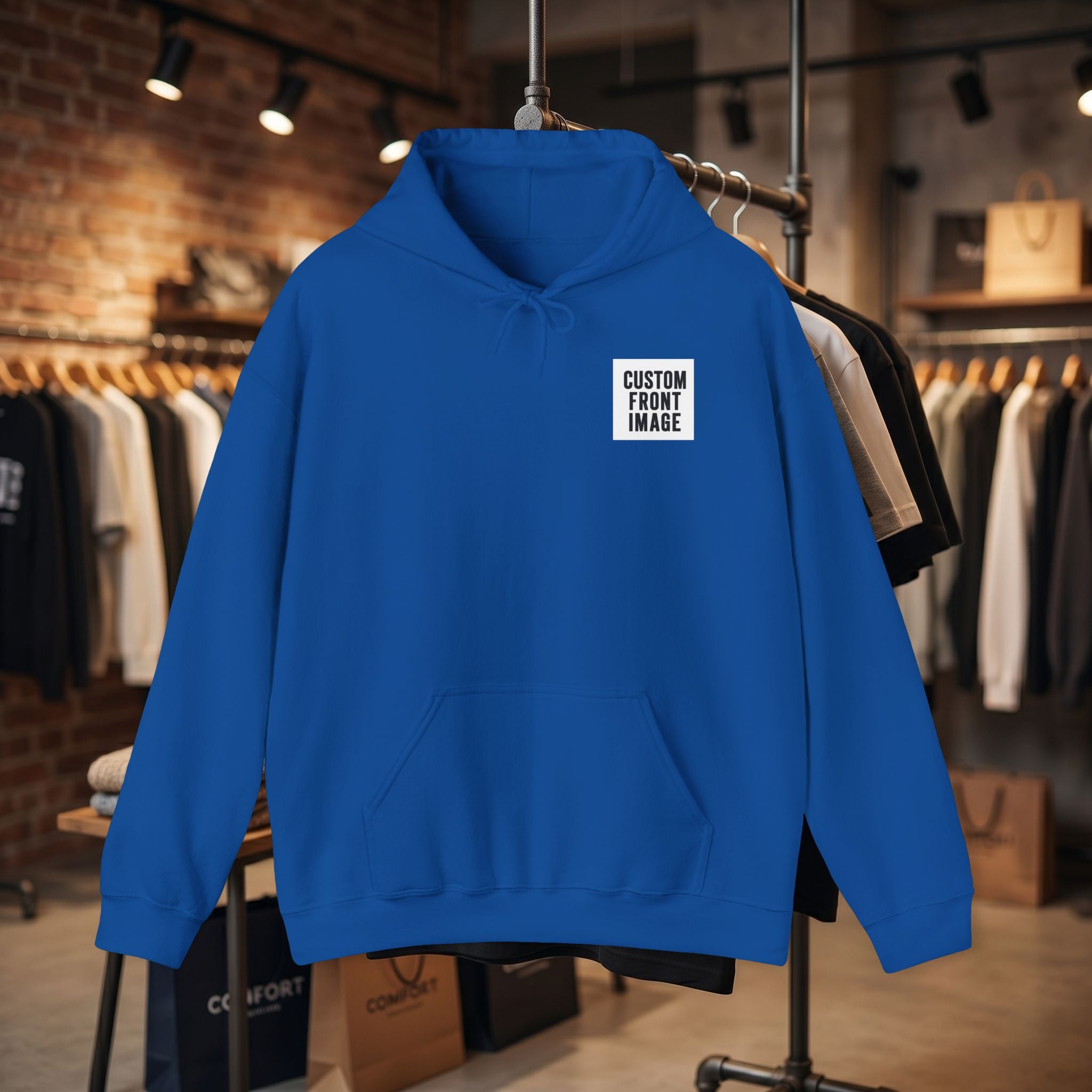 Custom Front Small Left and Back Image Hoodie — Personalized White Pullover Hooded Sweatshirt