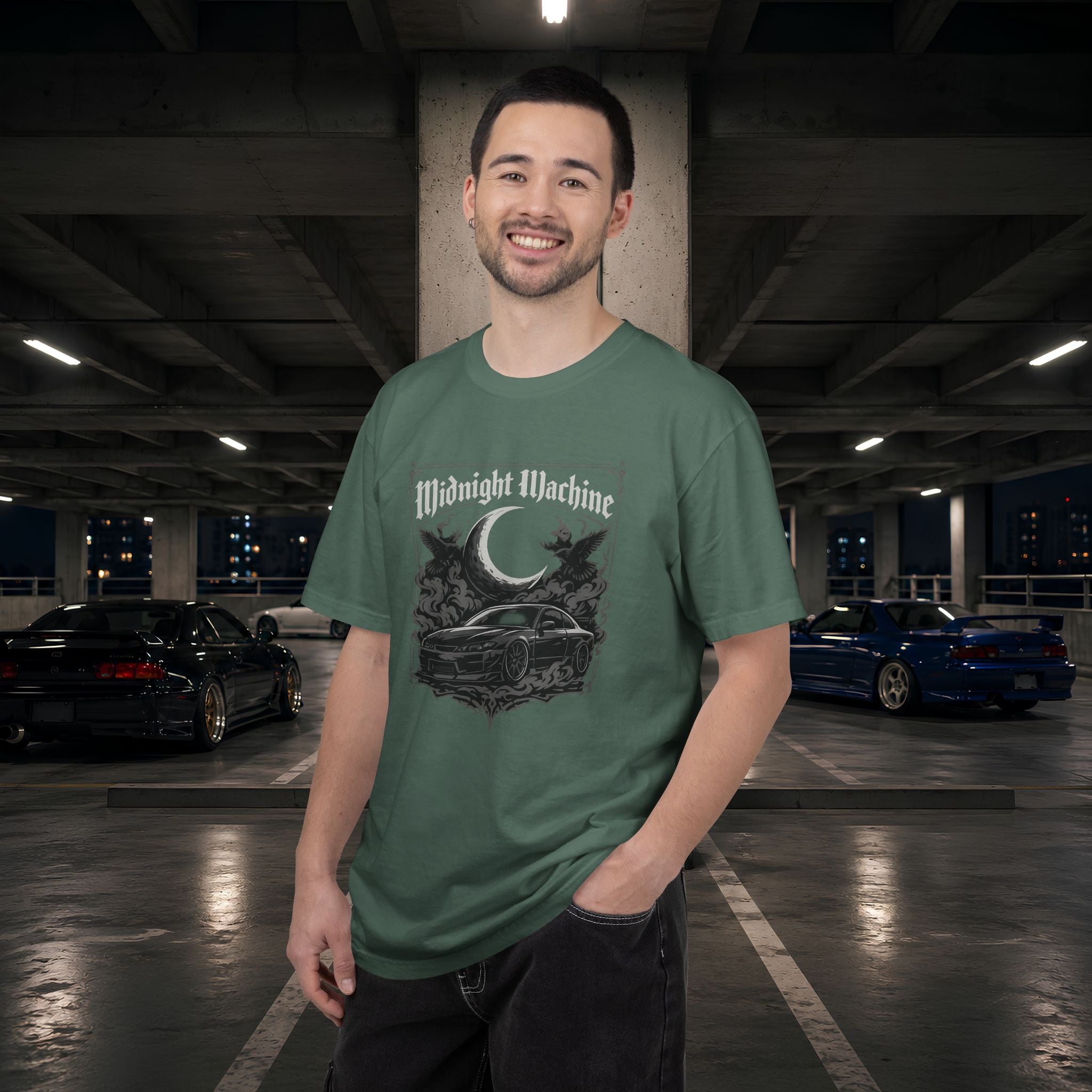 Midnight Machine Graphic T-Shirt — Retro Car Moon Tee for Night Drivers