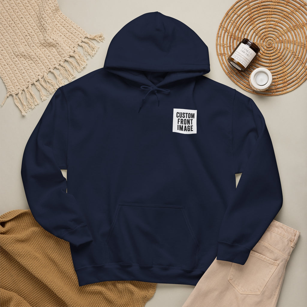 Custom Front Small Left Image Hoodie — Personalized White Pullover Hooded Sweatshirt