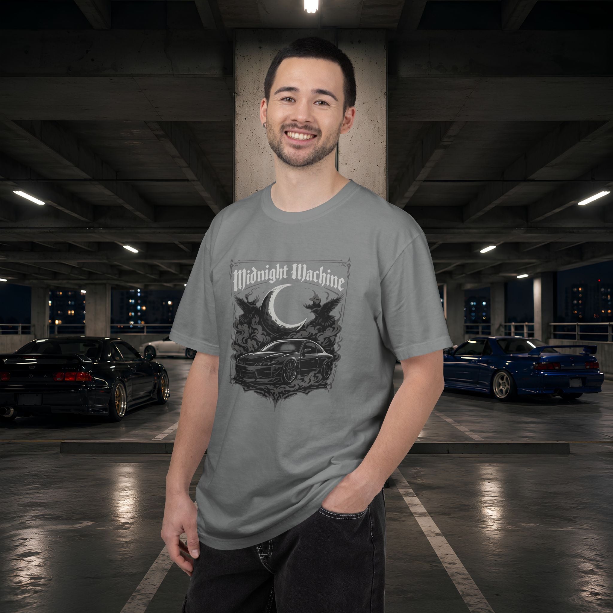 Midnight Machine Graphic T-Shirt — Retro Car Moon Tee for Night Drivers