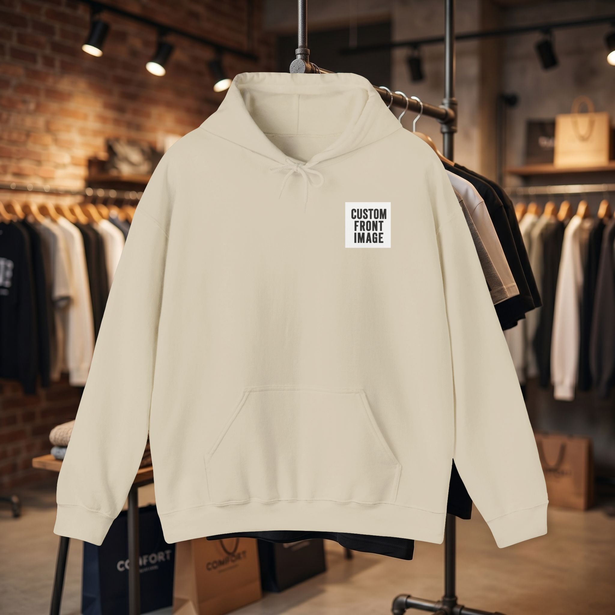 Custom Front Small Left Image Hoodie — Personalized White Pullover Hooded Sweatshirt