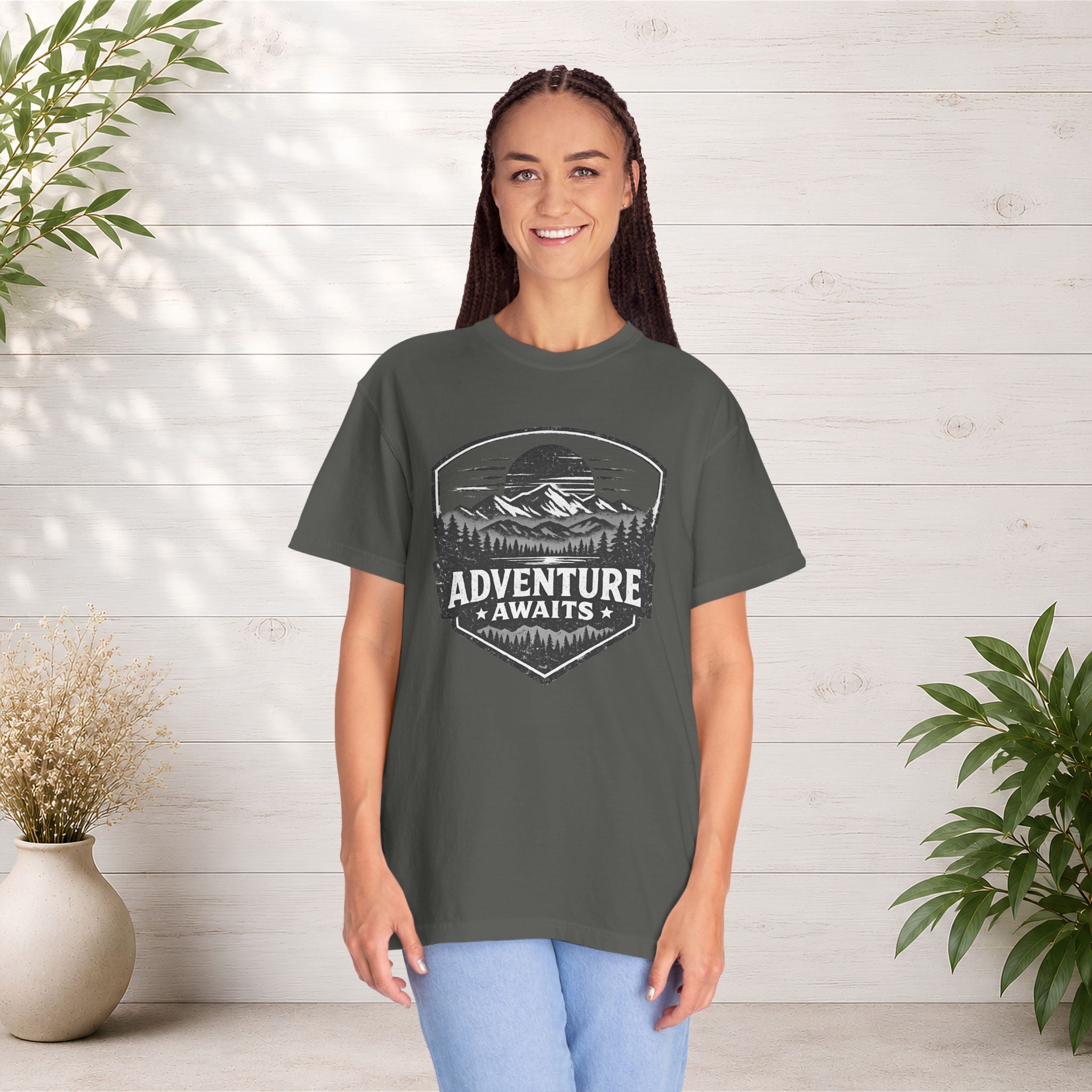 Adventure Awaits T-Shirt — Mountain Hiking Outdoors Tee