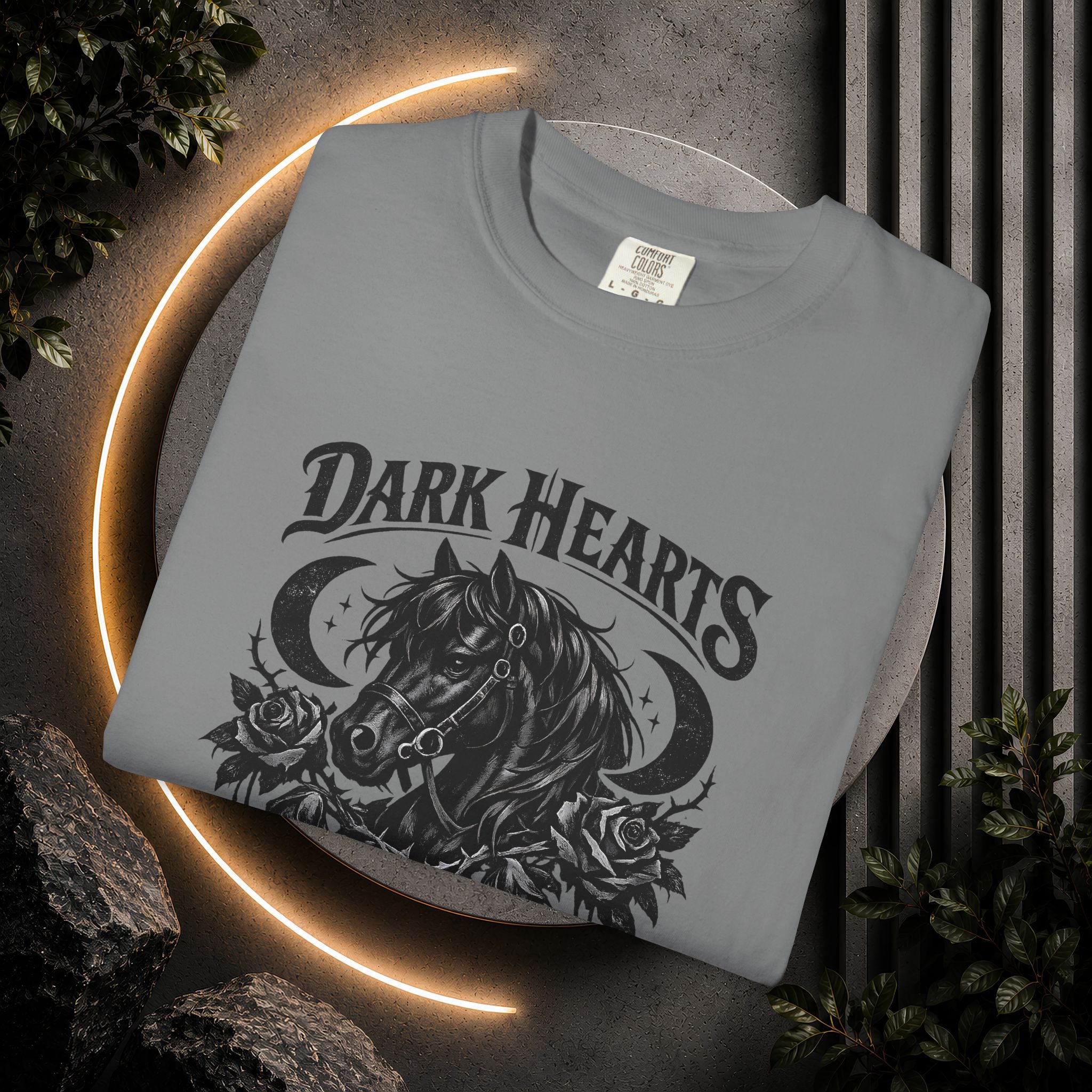 Dark Hearts Ride Free T-Shirt — Gothic Horse Rider Graphic Tee
