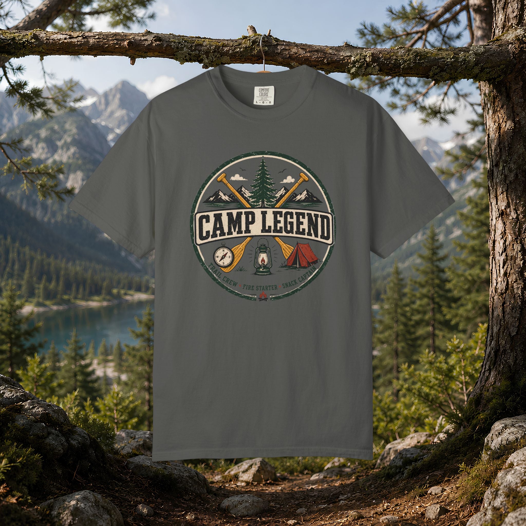 Camp Legend T-Shirt — Vintage Camping Badge Tee