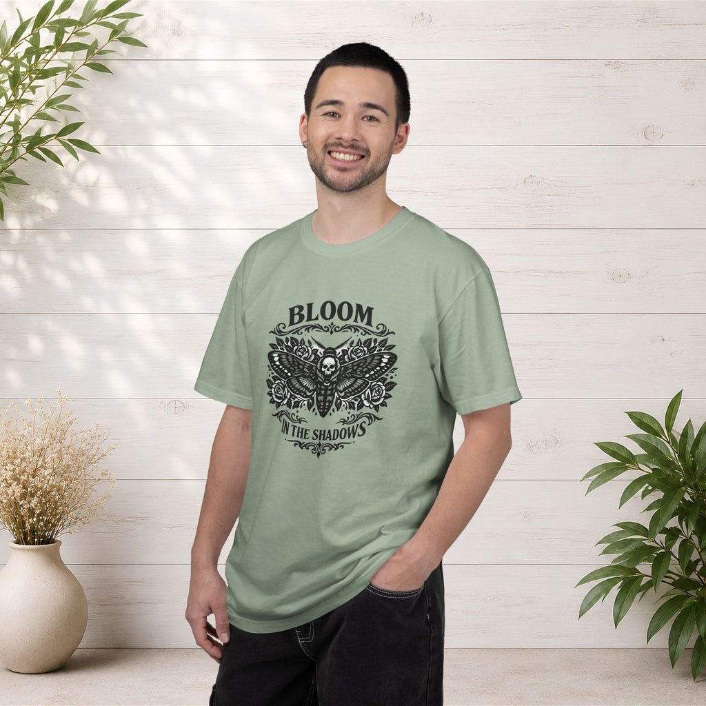 Bloom in the Shadows T-Shirt — Gothic Floral Skull Tee