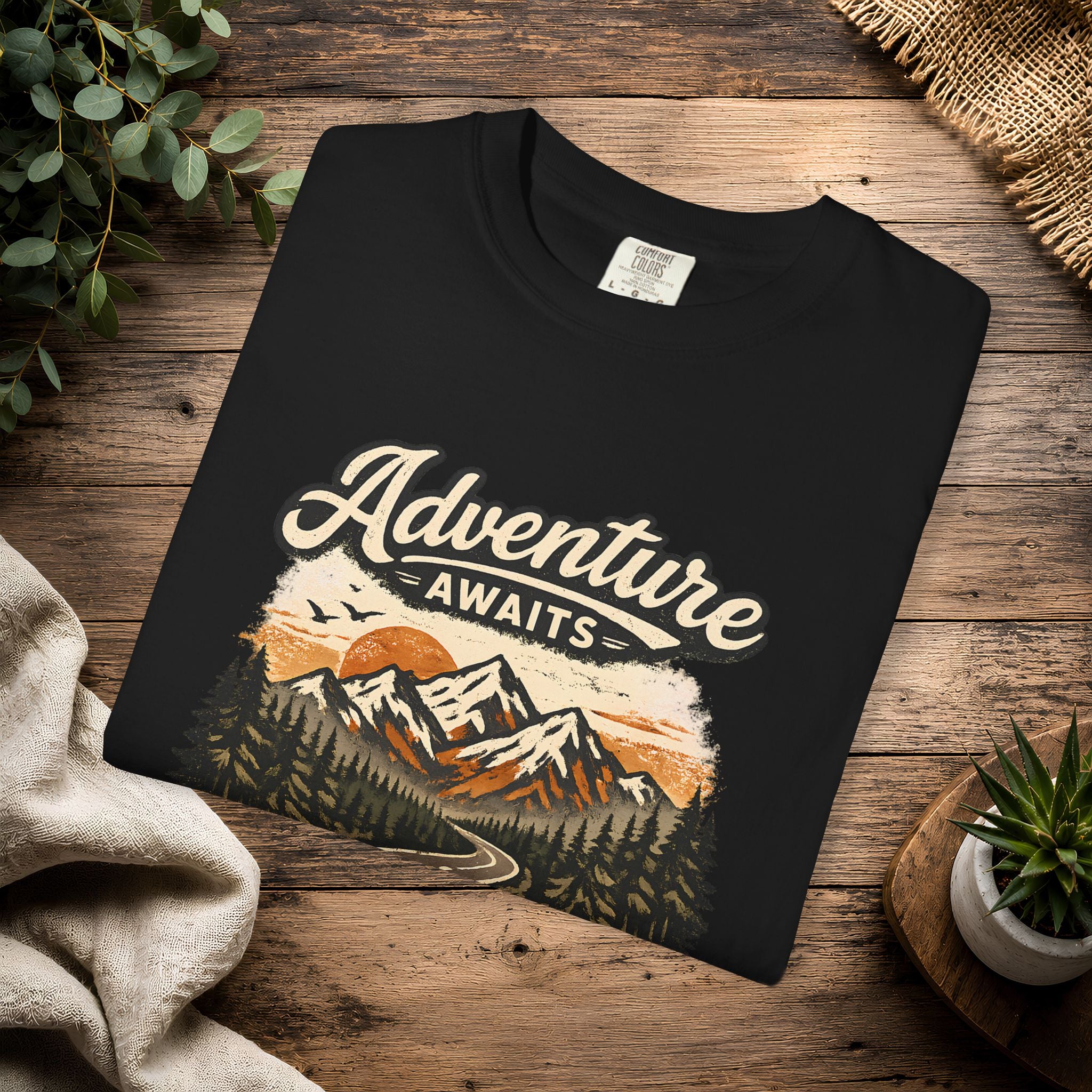 Adventure Awaits T-Shirt — Scenic Mountain Road Graphic Tee