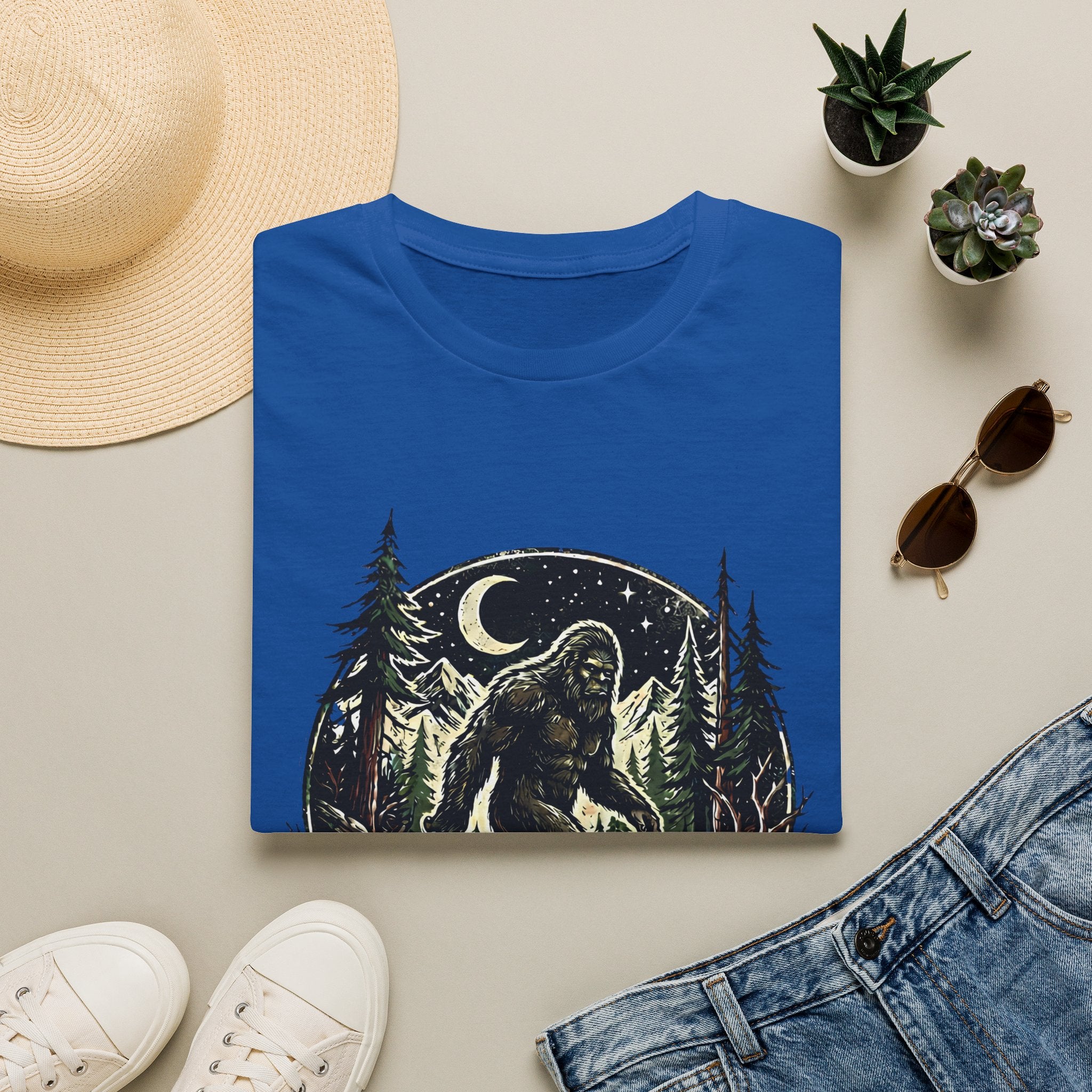 Bigfoot Forest Moon T-Shirt | Sasquatch Night Hiking Design