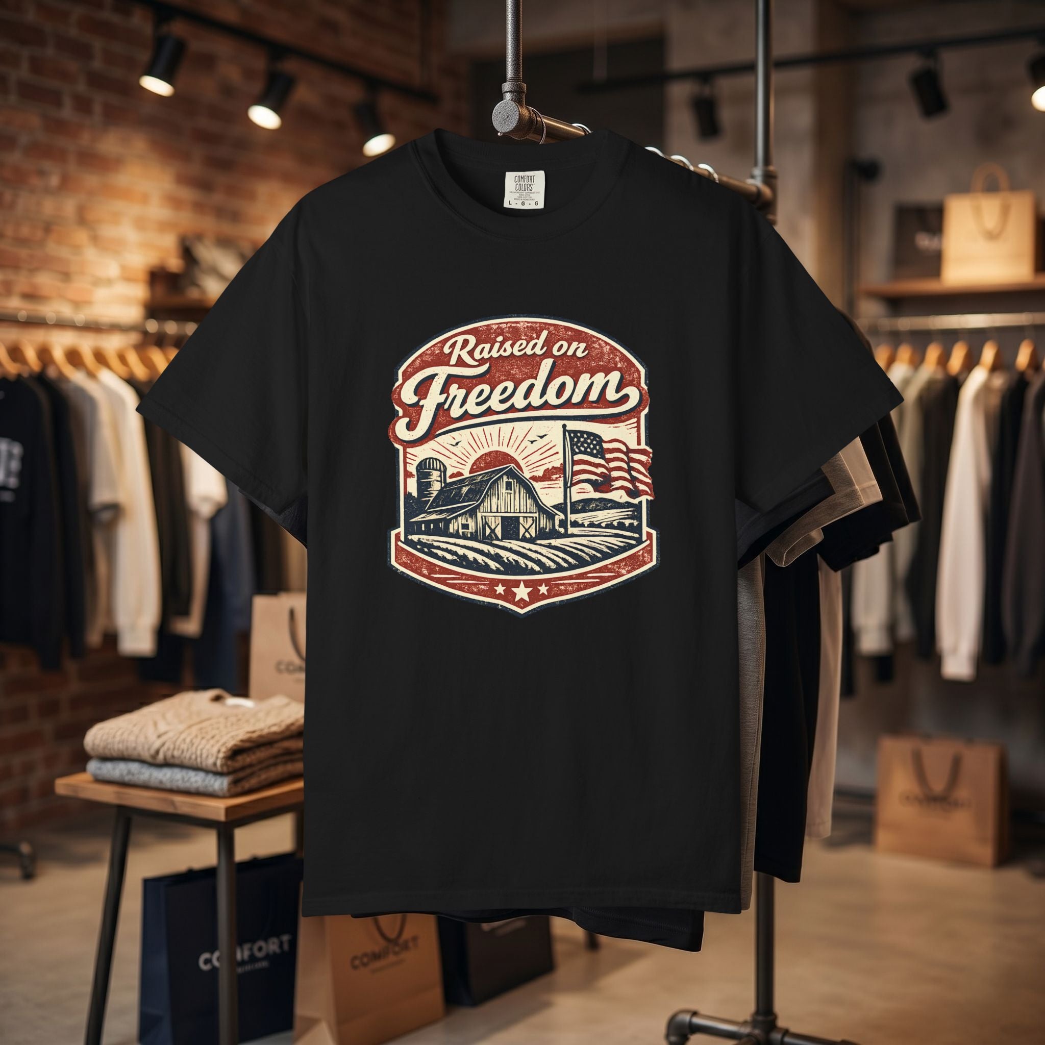 Raised on Freedom T-Shirt — Vintage American Flag Graphic Tee