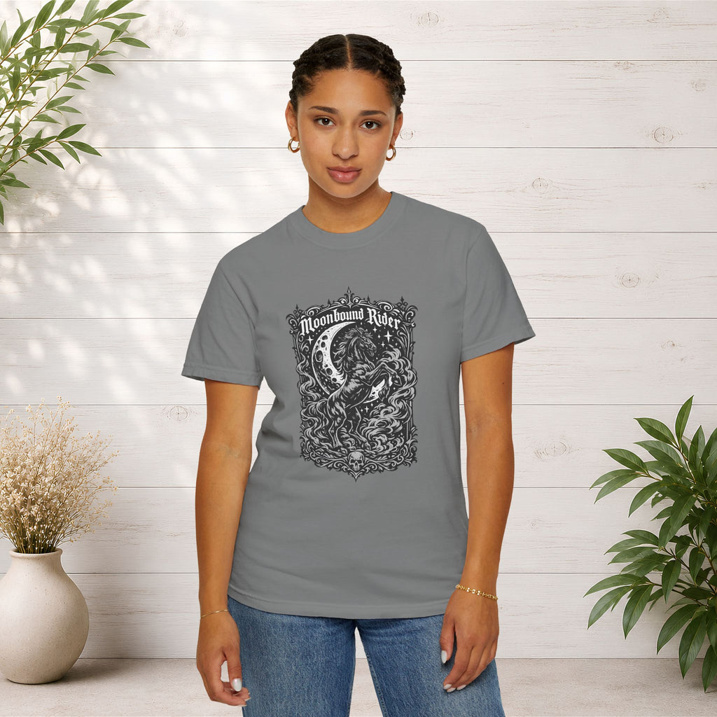 Moonbound Rider T‑Shirt — Gothic Horse Moon Design