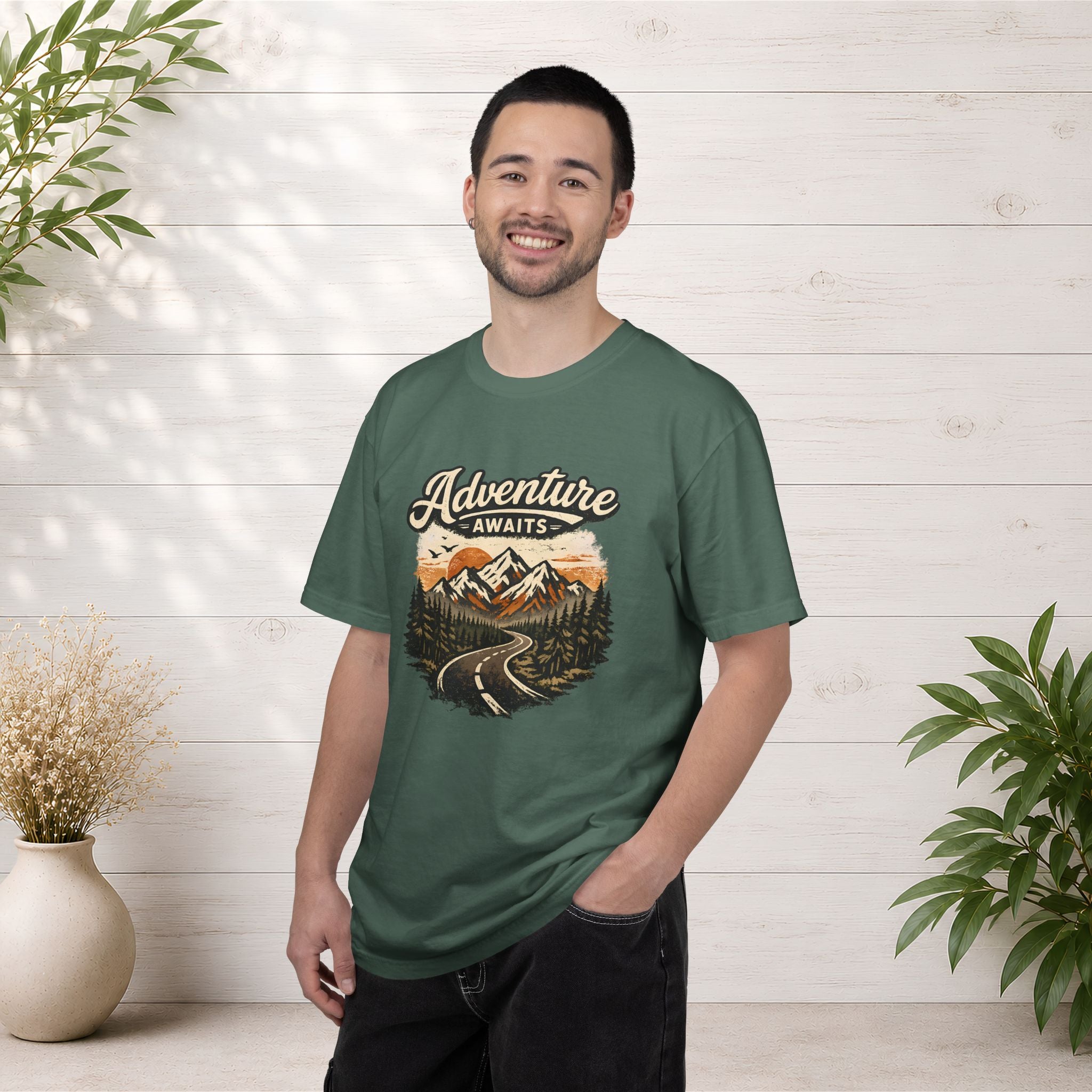 Adventure Awaits T-Shirt — Scenic Mountain Road Graphic Tee