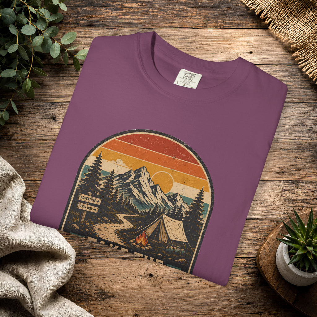 Scenic Route Camping T-Shirt — Retro Mountains & Tent Outdoor Tee