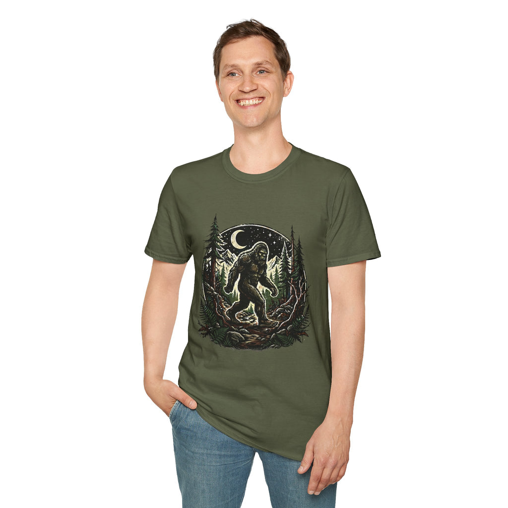 Bigfoot Forest Moon T-Shirt | Sasquatch Night Hiking Design