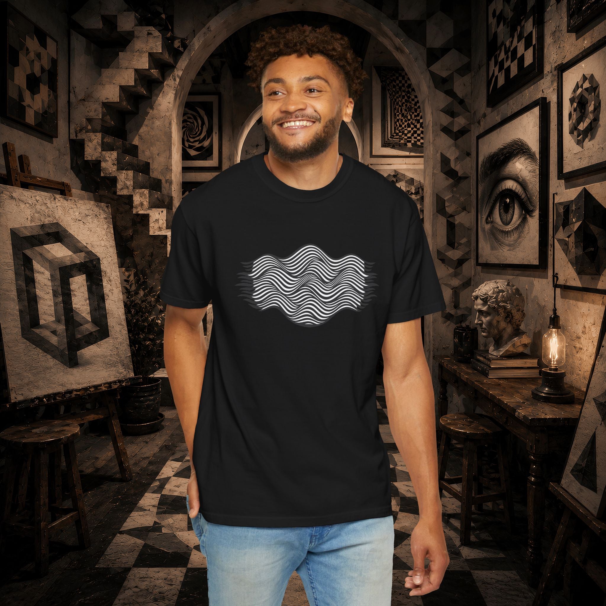Minimal Wave Graphic T-Shirt — Abstract Line Art Tee