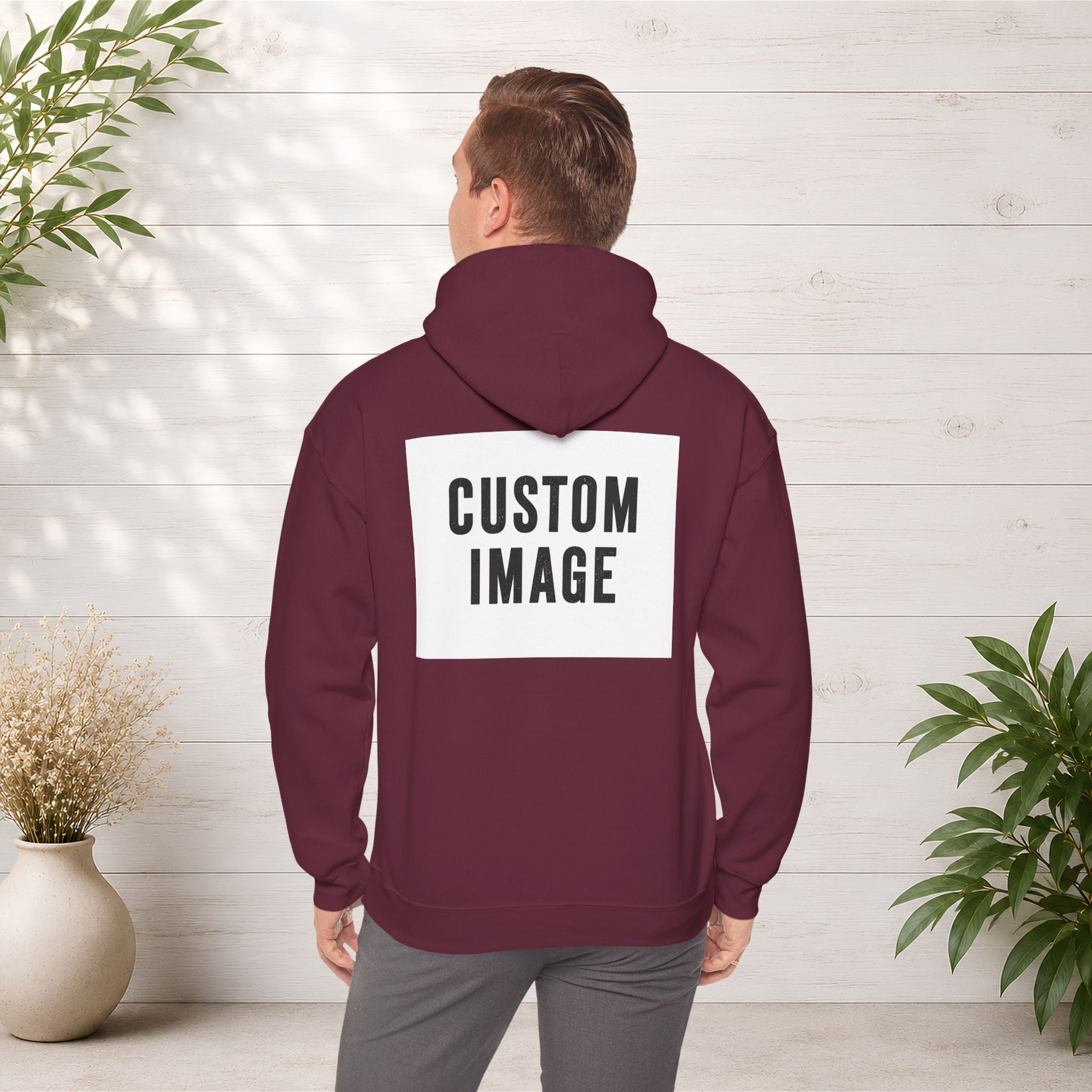 Custom Back Image Hoodie — Personalized White Pullover Hooded Sweatshirt