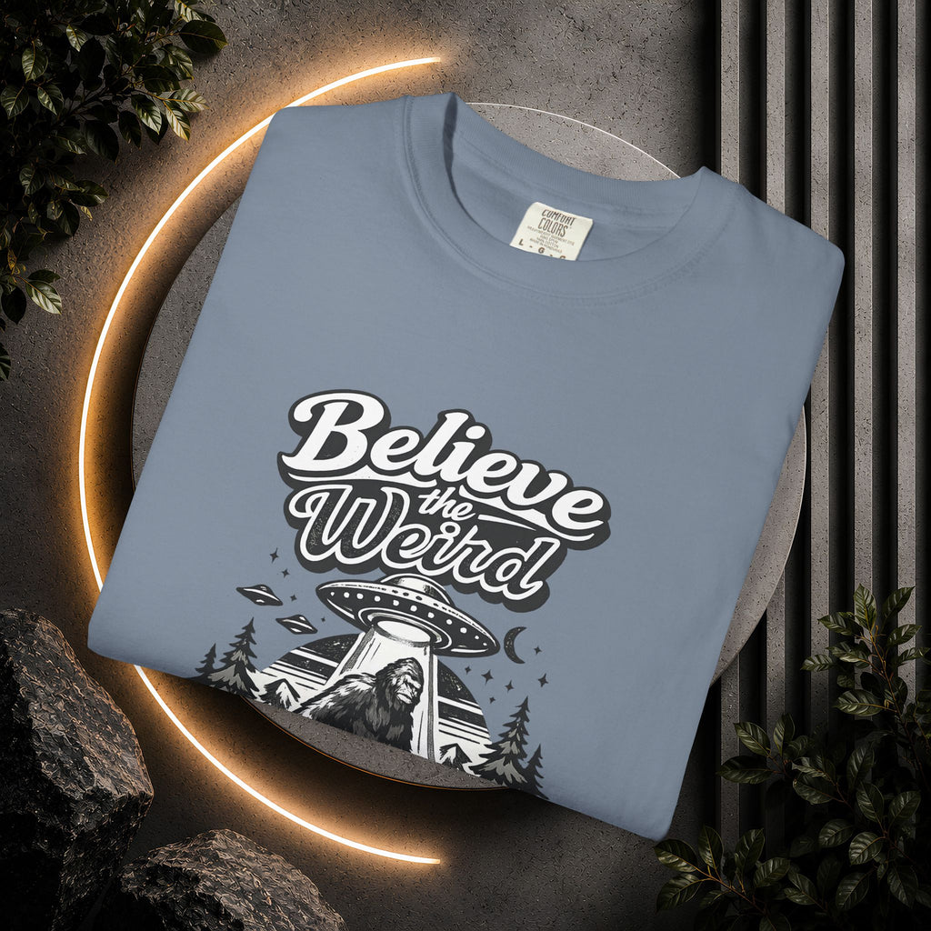 Believe the Weird T-Shirt — Bigfoot Forest UFO Graphic Tee